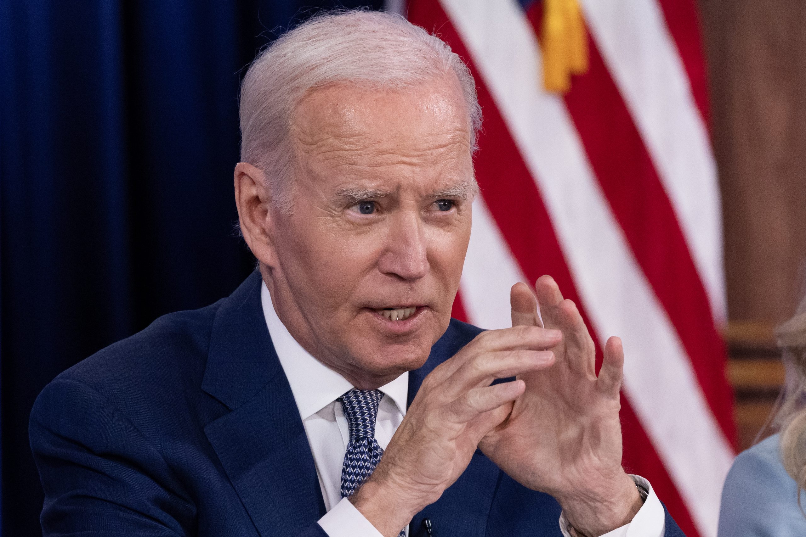 epa10693485 US President Joe Biden delivers remarks on actions to protect consumers from hidden junk fees, in the Eisenhower Executive Office Building on the White House complex, in Washington, DC, USA, 15 June 2023.  EPA/MICHAEL REYNOLDS