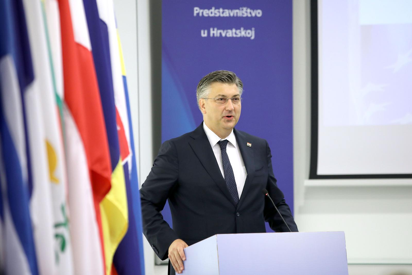 12.06.2023., Zagreb - Predsjednik Vlade Andrej Plenkovic sudjelovao je u Kuci Europe na otvorenju konferencije Sljedece desetljece europske integracije u povodu 10. obljetnice clanstva Republike Hrvatske u Europskoj uniji. Photo: Patrik Macek/PIXSELL