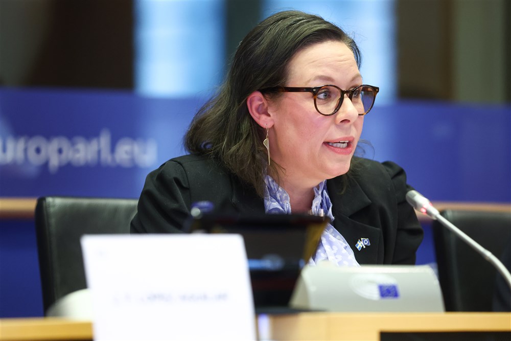 epa10440243 Swedish Migration Minister Maria Malmer Stenergard speaks during a Committee on Civil Liberties, Justice and Home Affairs at the European Parliament in Brussels, Belgium, 30 January 2023.  EPA-EFE/STEPHANIE LECOCQ