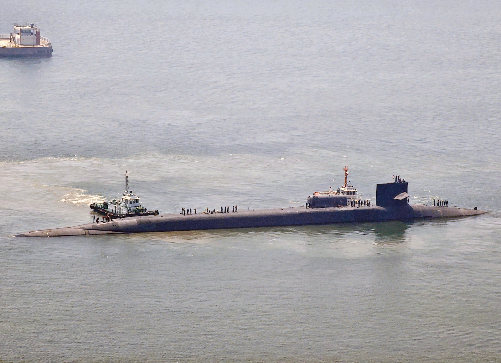 epa10694151 The USS Michigan, a nuclear-powered guided missile submarine, enters the South Korean naval base in Busan, South Korea, 16 June 2023.  EPA/YONHAP SOUTH KOREA OUT