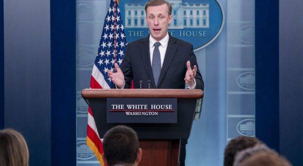 epa10732999 National Security Advisor Jake Sullivan responds to a question from the news media during the daily press briefing at the White House in Washington, DC, USA, 07 July 2023. Sullivan responded to several questions on US cluster munitions being transferred to Ukraine to be used in its war against Russia.  EPA/SHAWN THEW