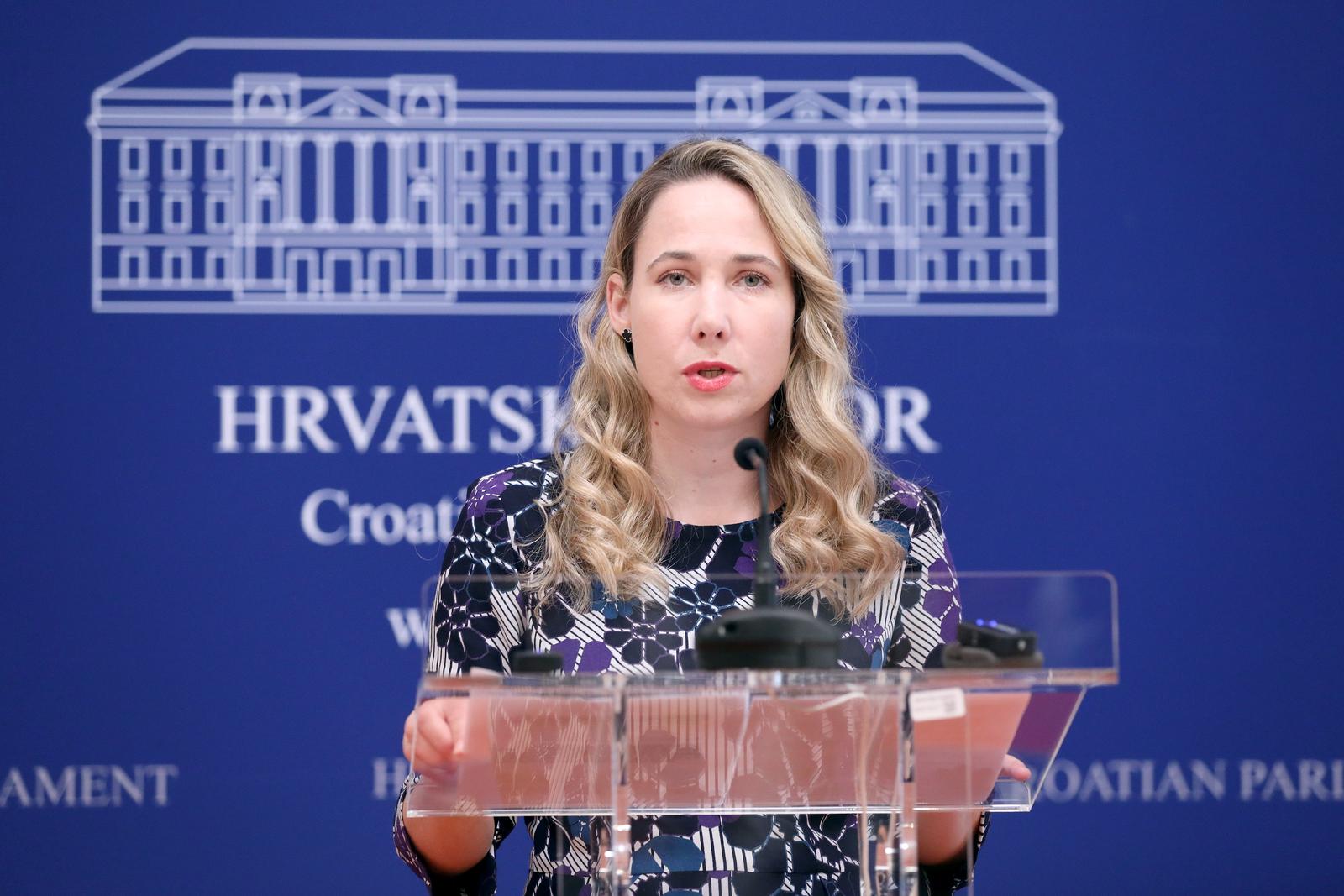 06.07.2023., Zagreb - Na konferenciji za medije odrzanoj u Saboru o temi "U zadnji tjedan Sabora zgurani svi vazni zakonski prijedlozi" govorila je Marije Selak Raspudic.  Photo: Patrik Macek/PIXSELL