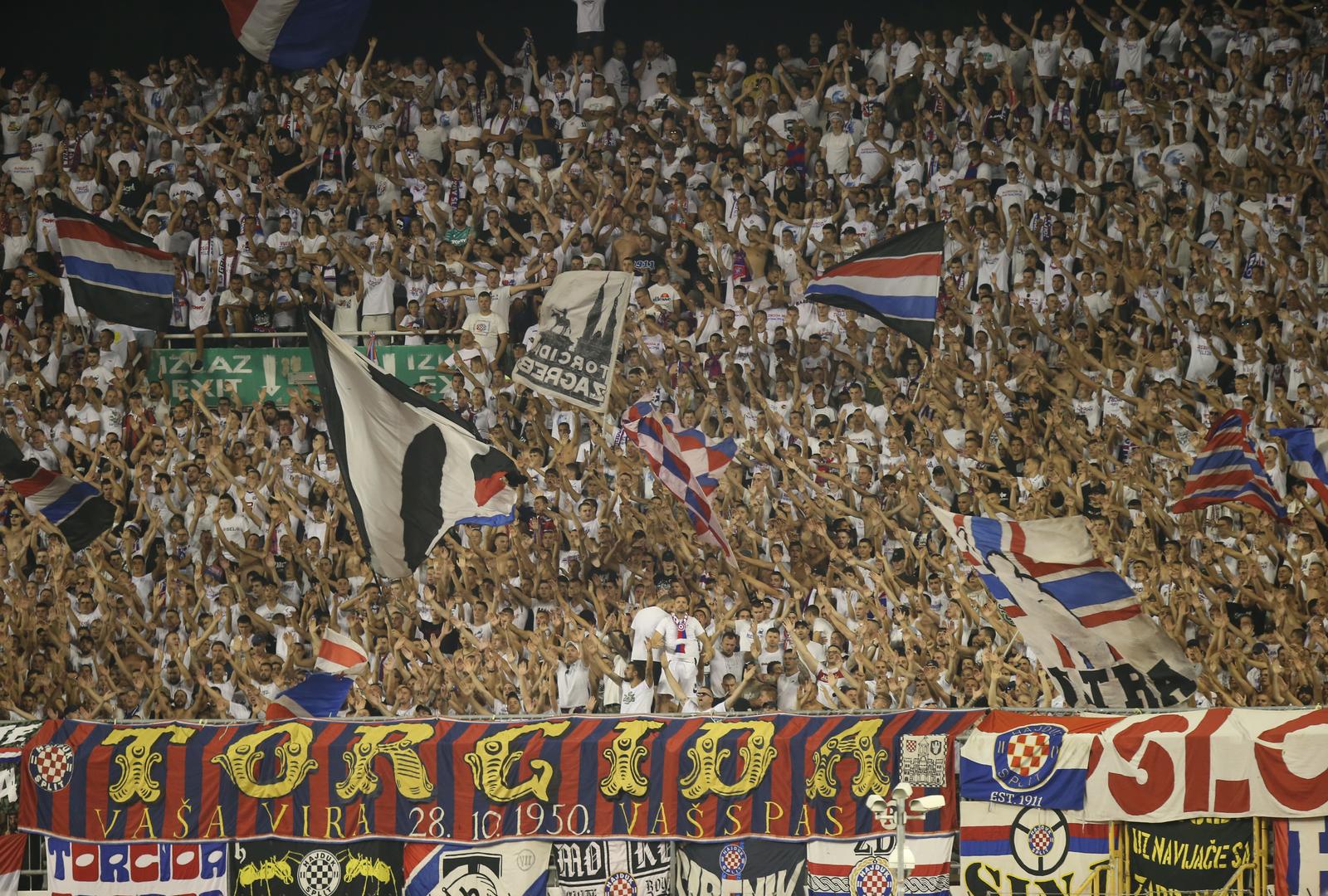 10.08.2023., stadion Poljud, Split - Prva utakmica 3. pretkola UEFA Konferencijske lige, HNK Hajduk - PAOK. Navijaci Hajduka, Torcida Photo: Ivo Cagalj/PIXSELL