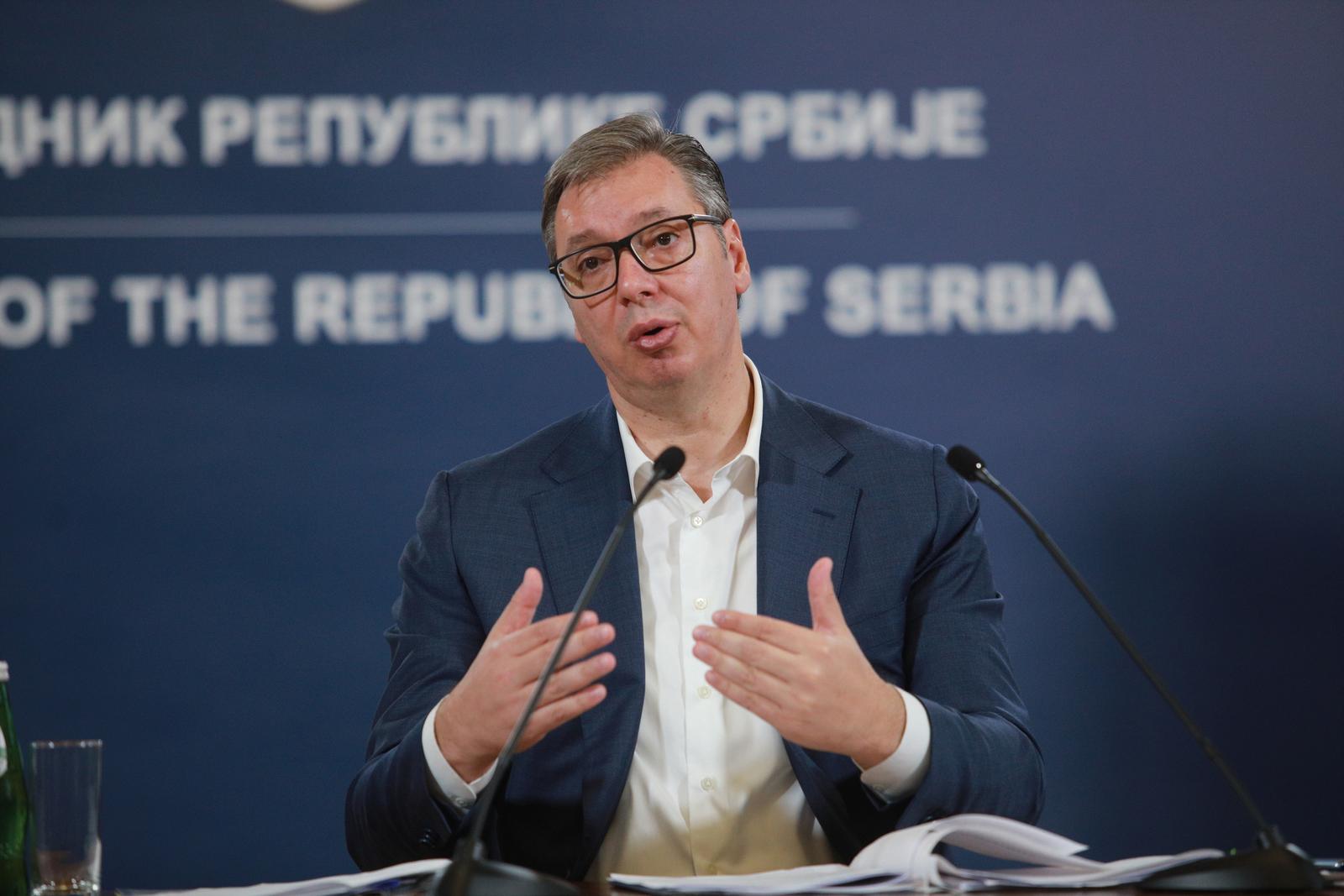 08, September, 2023, Belgrade - The President of the Republic of Serbia, Aleksandar Vucic, addressed the citizens of Serbia. Aleksandar Vucic. Photo:    

08, septembar, 2023, Beograd - Predsednik Republike Srbije Aleksandar Vucic obratio se gradjanima Srbije. Photo:     Photo: Milos Tesic/ATAImages/PIXSELL