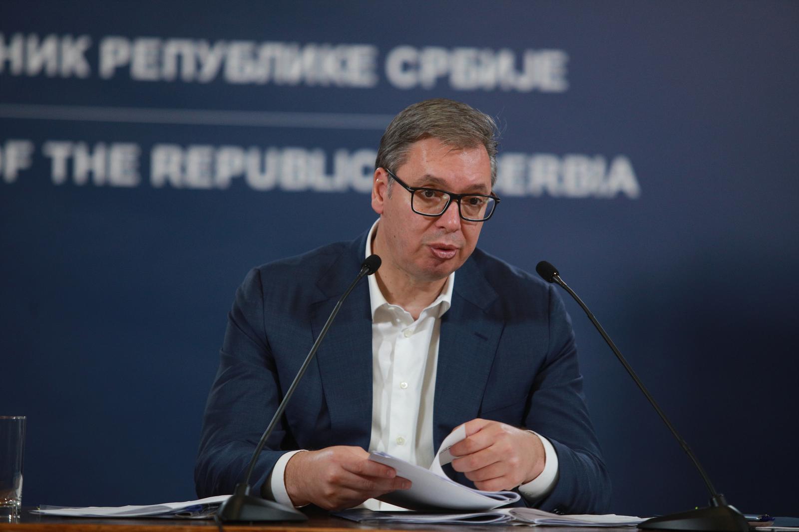 08, September, 2023, Belgrade - The President of the Republic of Serbia, Aleksandar Vucic, addressed the citizens of Serbia. Aleksandar Vucic. Photo:    

08, septembar, 2023, Beograd - Predsednik Republike Srbije Aleksandar Vucic obratio se gradjanima Srbije. Photo:     Photo: Milos Tesic/ATAImages/PIXSELL