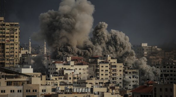 epa10910405 Smoke rises following an Israeli air strike on Gaza City, 09 October 2023. More than 700 Israelis were killed and over 2,000 were injured since the Islamist movement Hamas carried out an unprecedented attack on southern Israel on 07 October, the Israeli army said. According to Palestinian officials, more than 700 people were killed and nearly 4,000 were injured as a result of Israelâ€™s retaliatory raids and air strikes in the Palestinian enclave.  EPA/MOHAMMED SABER