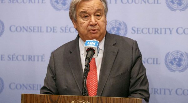 epa10917769 António Guterres, United Nations Secretary-General, speaks to the press on the situation in the Middle East during a press conference at the United Nations in New York, New York, USA, 13 October 2023. The Israeli Defense Force (IDF) on 13 October called for the evacuation of all civilians of northern Gaza ahead of an expected ground invasion. Thousands of Israelis and Palestinians have died since the militant group Hamas launched an unprecedented attack on Israel from the Gaza Strip on 07 October 2023, leading to Israeli retaliation strikes on the Palestinian enclave.  EPA/SARAH YENESEL