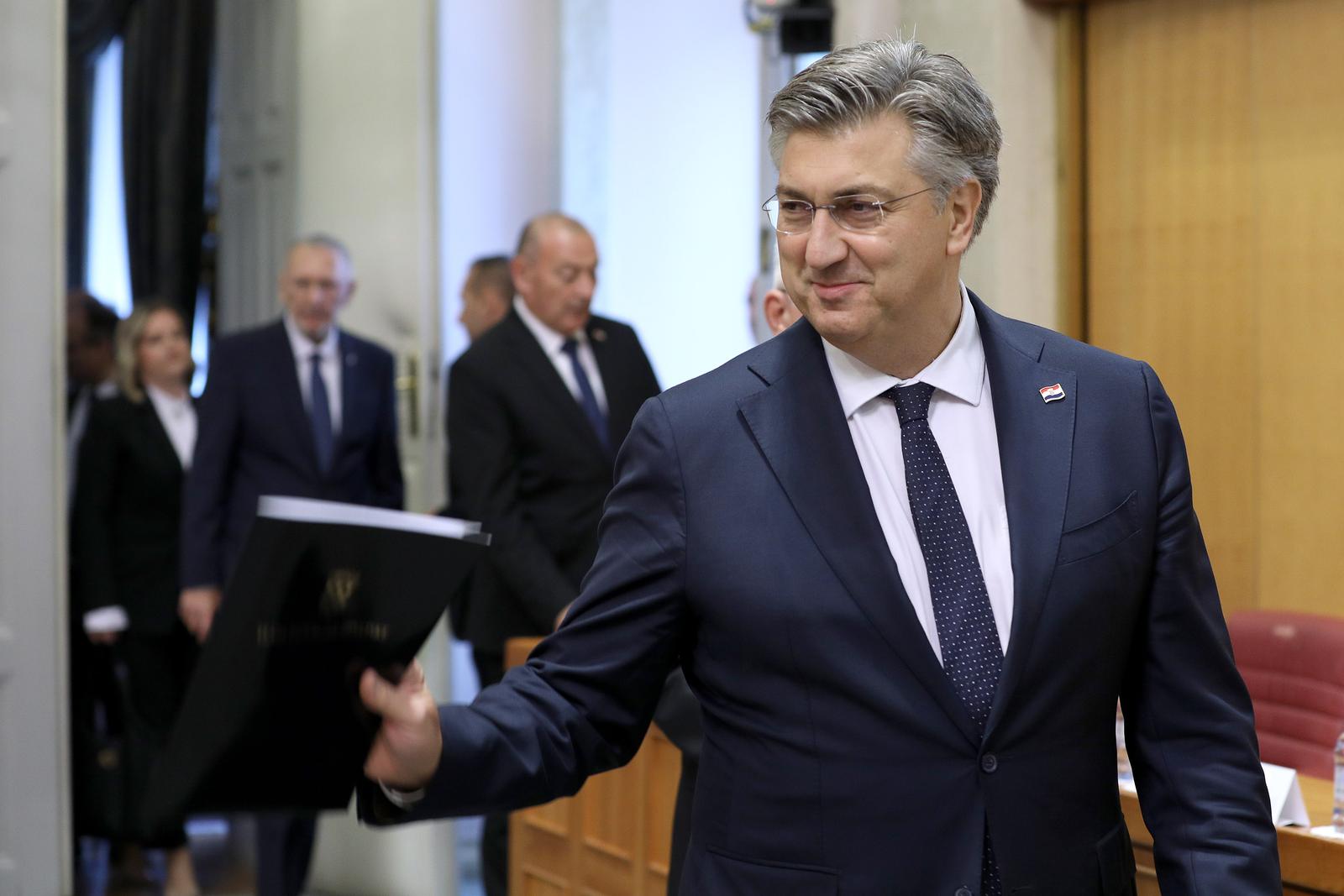 24.10.2023., Zagreb - Premijer Andrej Plenkovic dosao je u Sabor i u nastavku sjednice podnosi godisnje izvjesce Vlade Republike Hrvatske.   Photo: Patrik Macek/PIXSELL