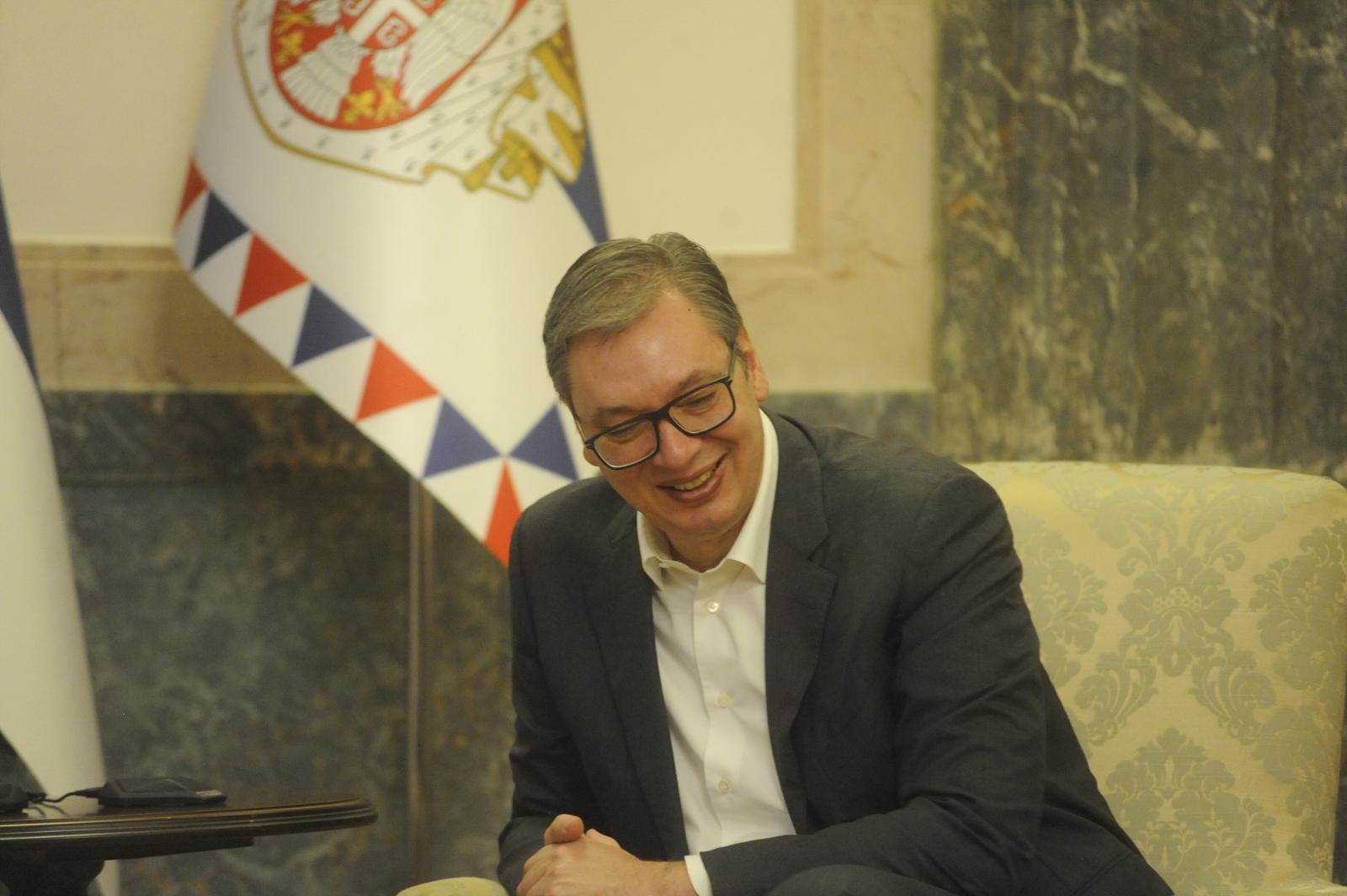 25, October, 2023, Belgrade - The President of the Republic of Serbia, Aleksandar Vucic, received members of the Jankovic family from Pasjan, Kosovo and Metohija, in the building of the General Secretariat of the President of the Republic. Aleksandar Vucic. Photo: M.A./ATAImages

25, oktobar, 2023, Beograd - Predsednik Republike Srbije Aleksandar Vucic primio je clanove porodice Jankovic iz Pasjana sa Kosova i Metohije u zgradi Generalnog sekretarijata predsednika Republike. Photo: M.A./ATAImages Photo: M.A./ATAImages/PIXSELL