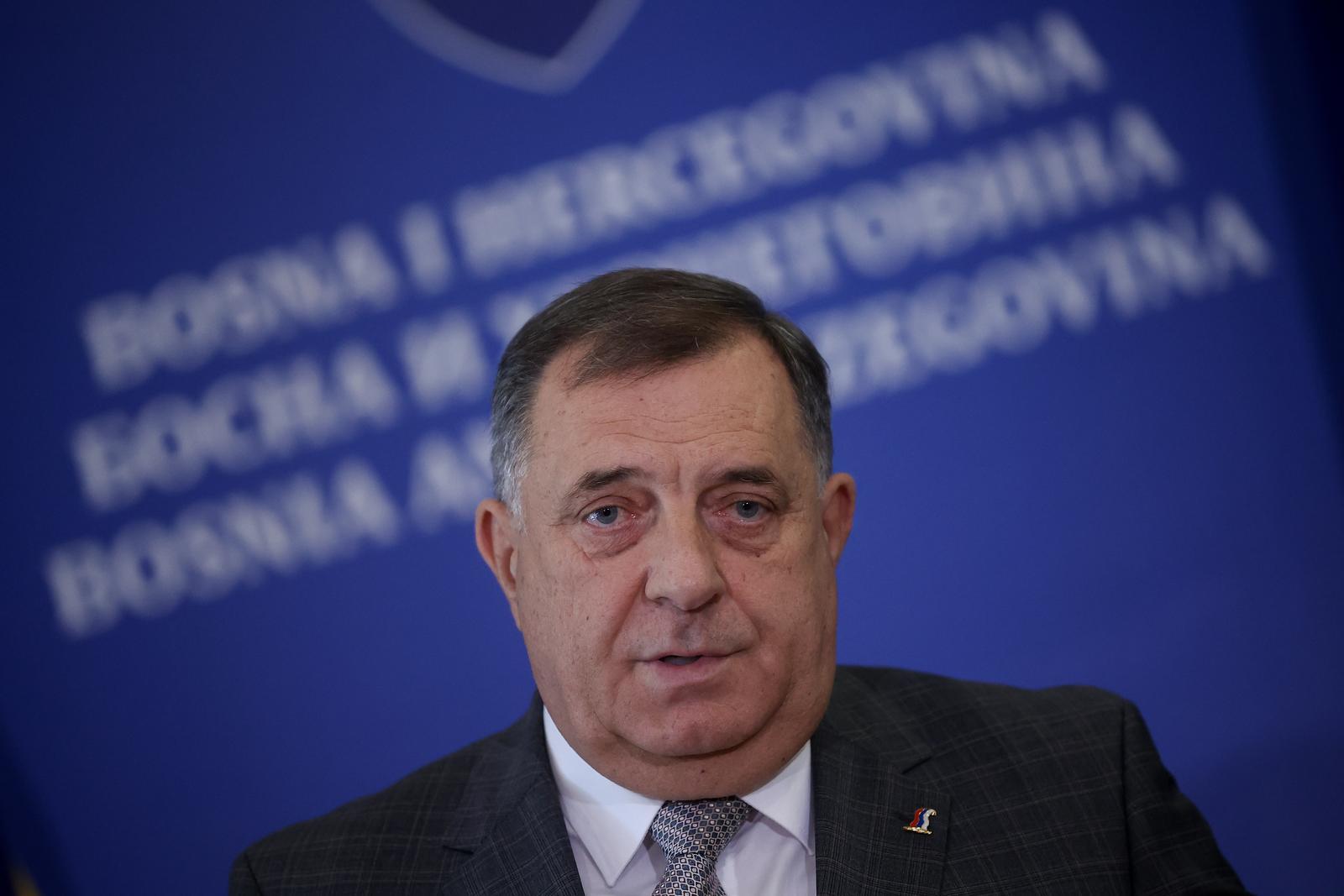 26.10.2023., Sarajevo, Bosna i Hercegovina - Konferencija za medije nakon sastanka parlamentarnih stranaka koje cine vecinu na drzavnom nivou. predsjednik Republike Srpske Milorad Dodik Photo: Armin Durgut/PIXSELL