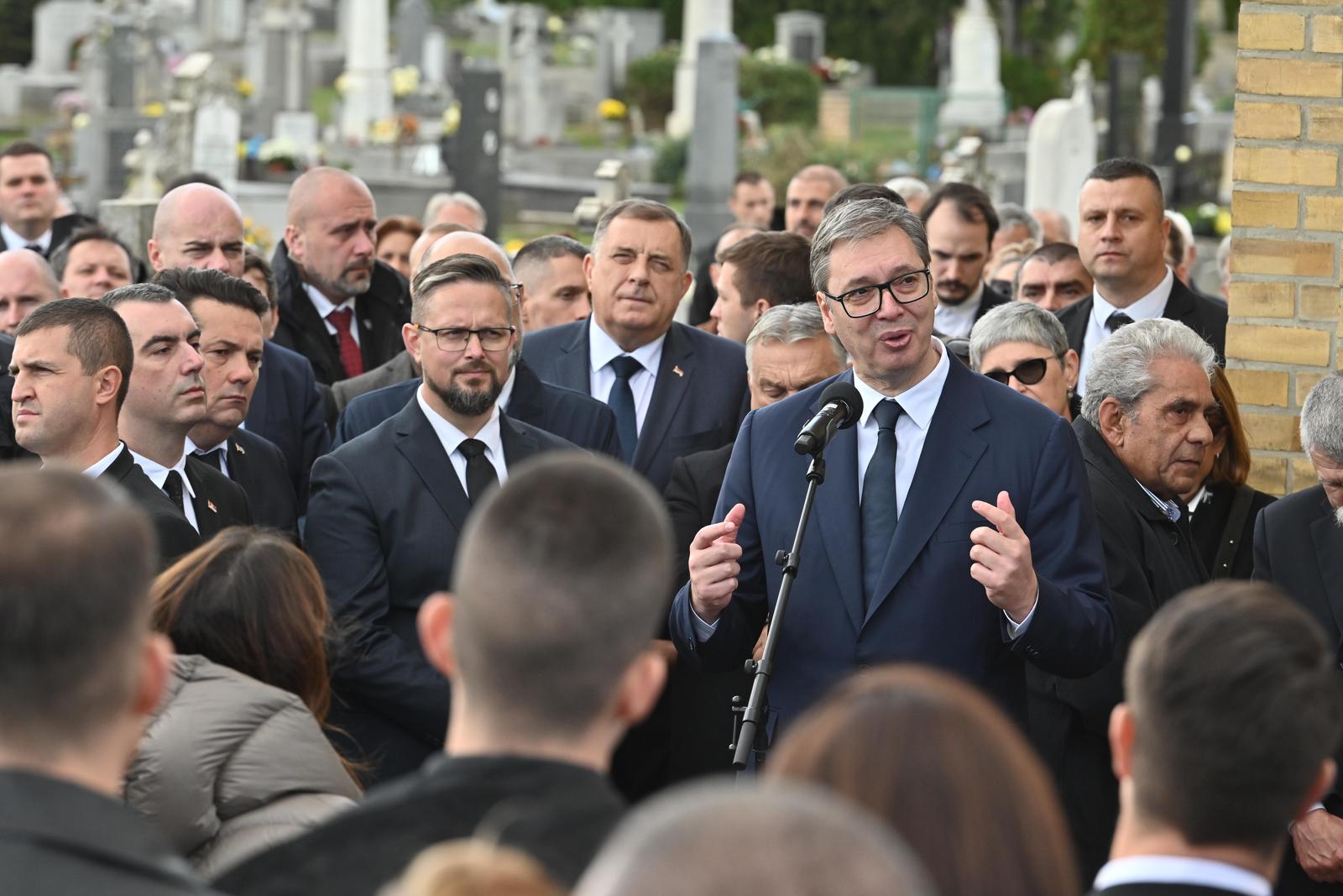 04, November, 2023, Subotica - President of the Assembly of AP Vojvodina and leader of the Union of Vojvodina Hungarians, Istvan Pastor, was buried in Subotica, at the Baja cemetery from the Peic Chapel. Milorad Dodik, Aleksandar Vucic. Photo: Otos Andras/ATAImages

04, novembar 2023, Subotica -Predsednik Skupstine AP Vojvodine i lider Saveza vojvodjanskih Madjara Istvan Pastor sahranjen je u Subotici, na Bajskom groblju iz Peic kapele. Photo: Otos Andras/ATAImages Photo: Otos Andras/ATAImages/PIXSELL