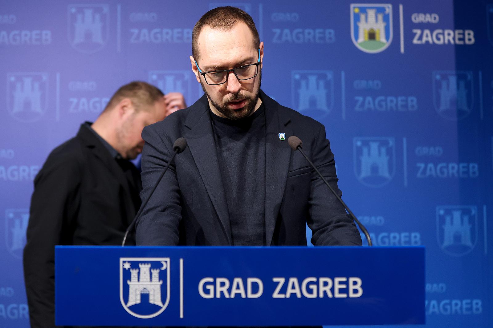 04.12.2023., Zagreb - Gradonacelnik Zagreba Tomislav Tomasevic na konferenciji za medije u Gradskoj upravi na Trgu Stjepana Radica na temu odrona na Jakusevcu. Photo: Goran Stanzl/PIXSELL