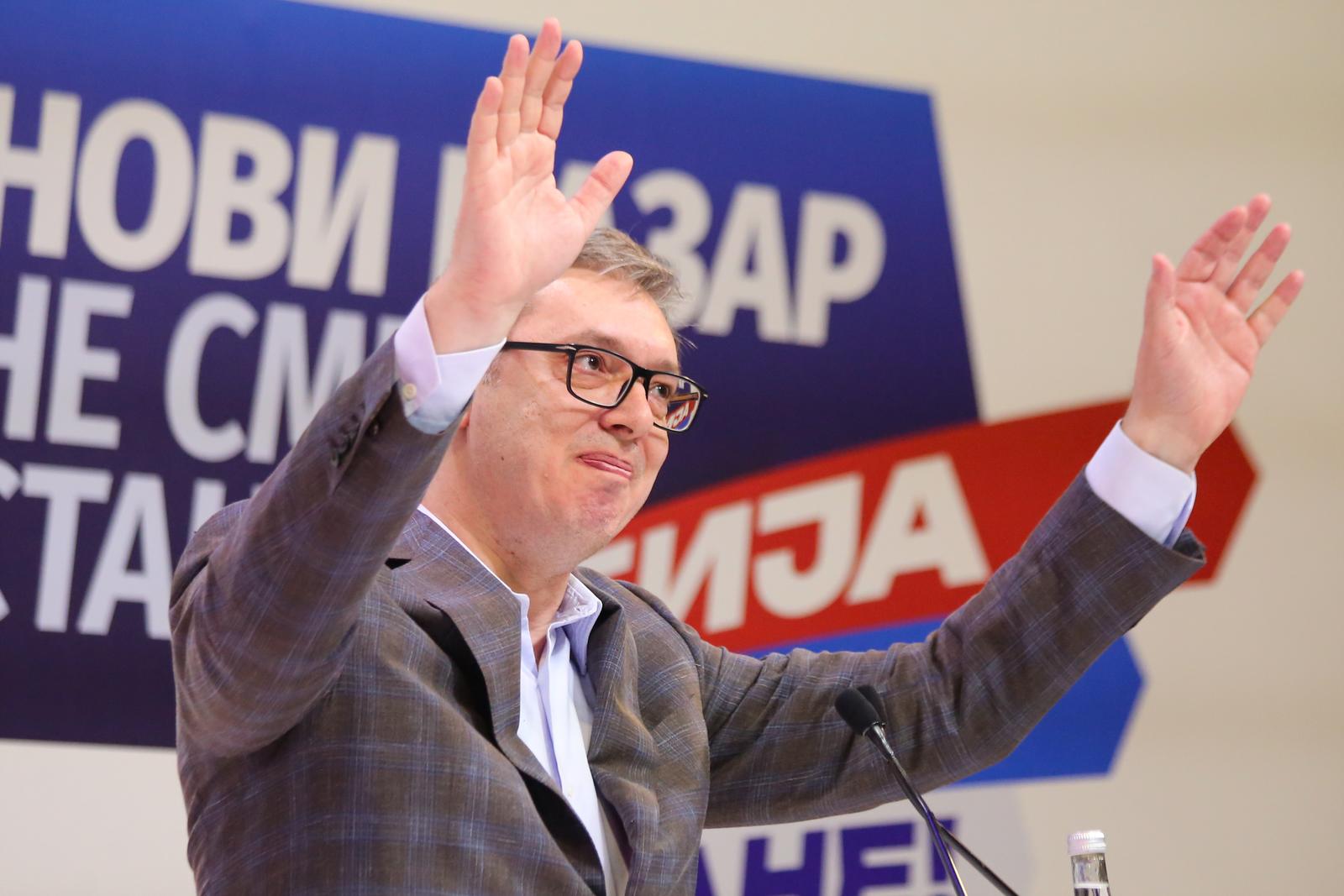 12, December, 2023, Novi Pazar -The list "Aleksandar Vucic - Serbia must not stand still" held a pre-election rally in Novi Pazar, in the Pendik sports hall. Aleksandar Vucic. Photo: Elmedin Hajrovic/ATAImages

12, decembar, 2023, Novi Pazar - Lista "Aleksandar Vucic - Srbija ne sme da stane" odrzala je predizborni skup u Novom Pazaru, u sportskoj dvorani Pendik. Photo: Elmedin Hajrovic/ATAImages Photo: Elmedin Hajrovic/ATAImages/PIXSELL