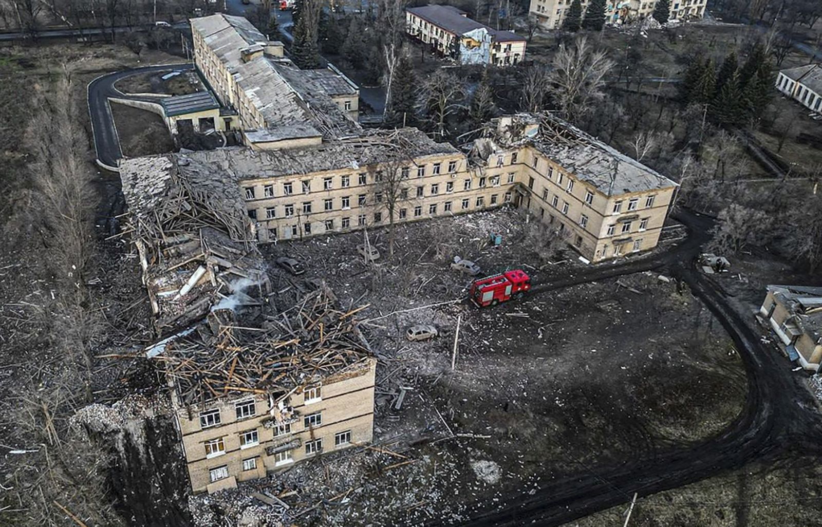 epa11152423 A handout photo made available by the National Police of Ukraine shows the site of the shelling of the civilian hospital building in Selidove city of Donetsk area, Ukraine, 14 February 2024 amid the Russian invasion.  At least three people were killed and another 12 were injured following a Russian strike on a five-floor residential building, and a part of a civilian hospital according to the State Emergency Service. according to the State Emergency Service.  EPA/NATIONAL POLICE OF UKRAINE HANDOUT HANDOUT  HANDOUT EDITORIAL USE ONLY/NO SALES HANDOUT EDITORIAL USE ONLY/NO SALES