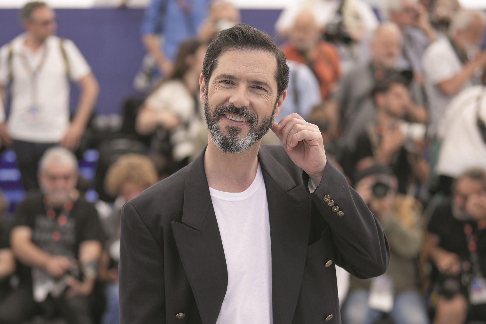 Melvil Poupaud poses for photographers at the photo call for the film 'Just the Two of Us' at the 76th international film festival, Cannes, southern France, Wednesday, May 24, 2023. (Photo by Scott Garfitt/Invision/AP)