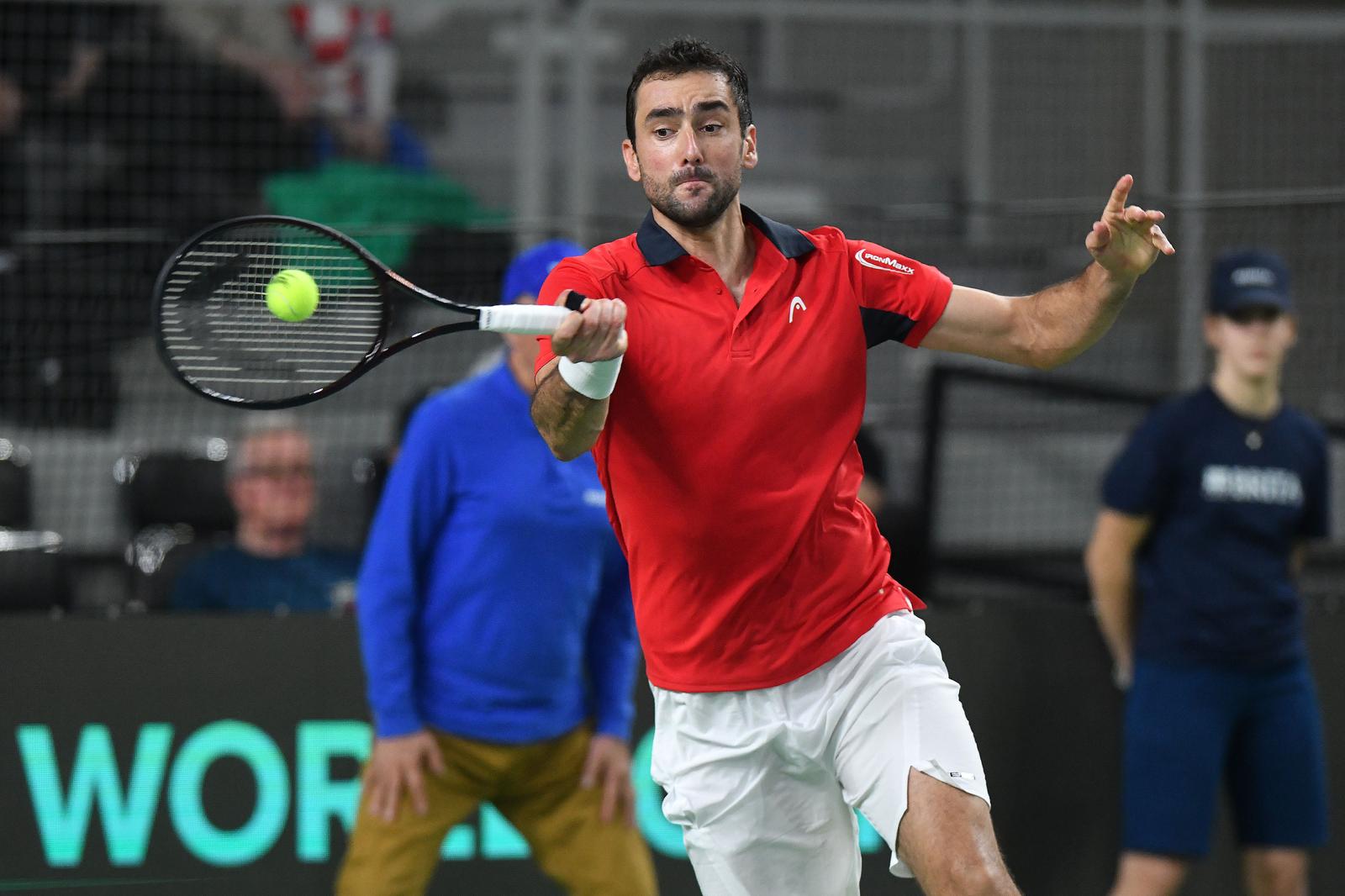 03.02.2024., Varazdin - Davis Cup susret Hrvatske i Belgije, mec Marin Cilic - Zizou Bergs. Photo: Vjeran Zganec-Rogulja/PIXSELL