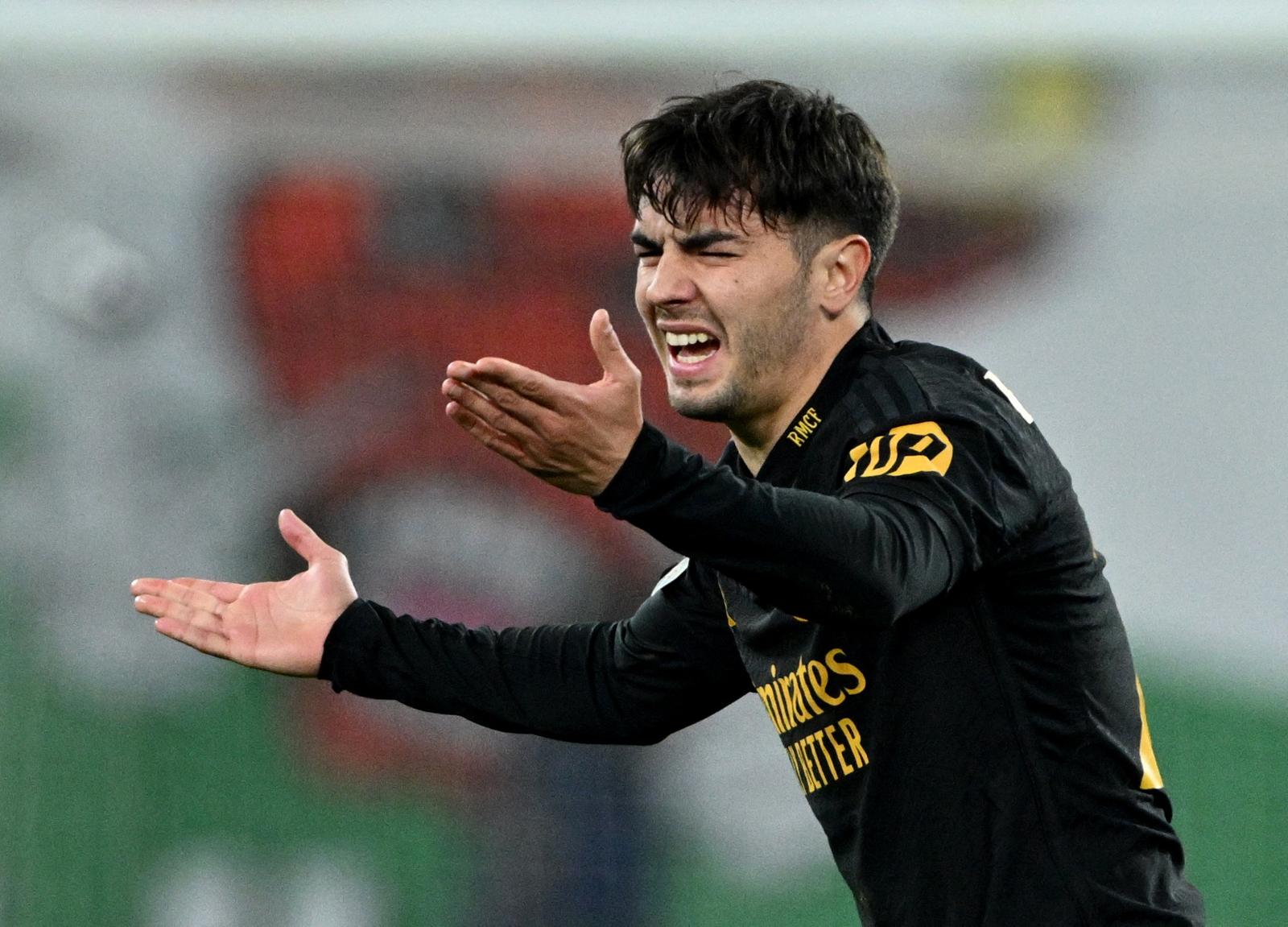 Soccer Football - Champions League - Round of 16 - First Leg - RB Leipzig v Real Madrid - Red Bull Arena, Leipzig, Germany - February 13, 2024 Real Madrid's Brahim Diaz reacts REUTERS/Annegret Hilse Photo: Annegret Hilse/REUTERS