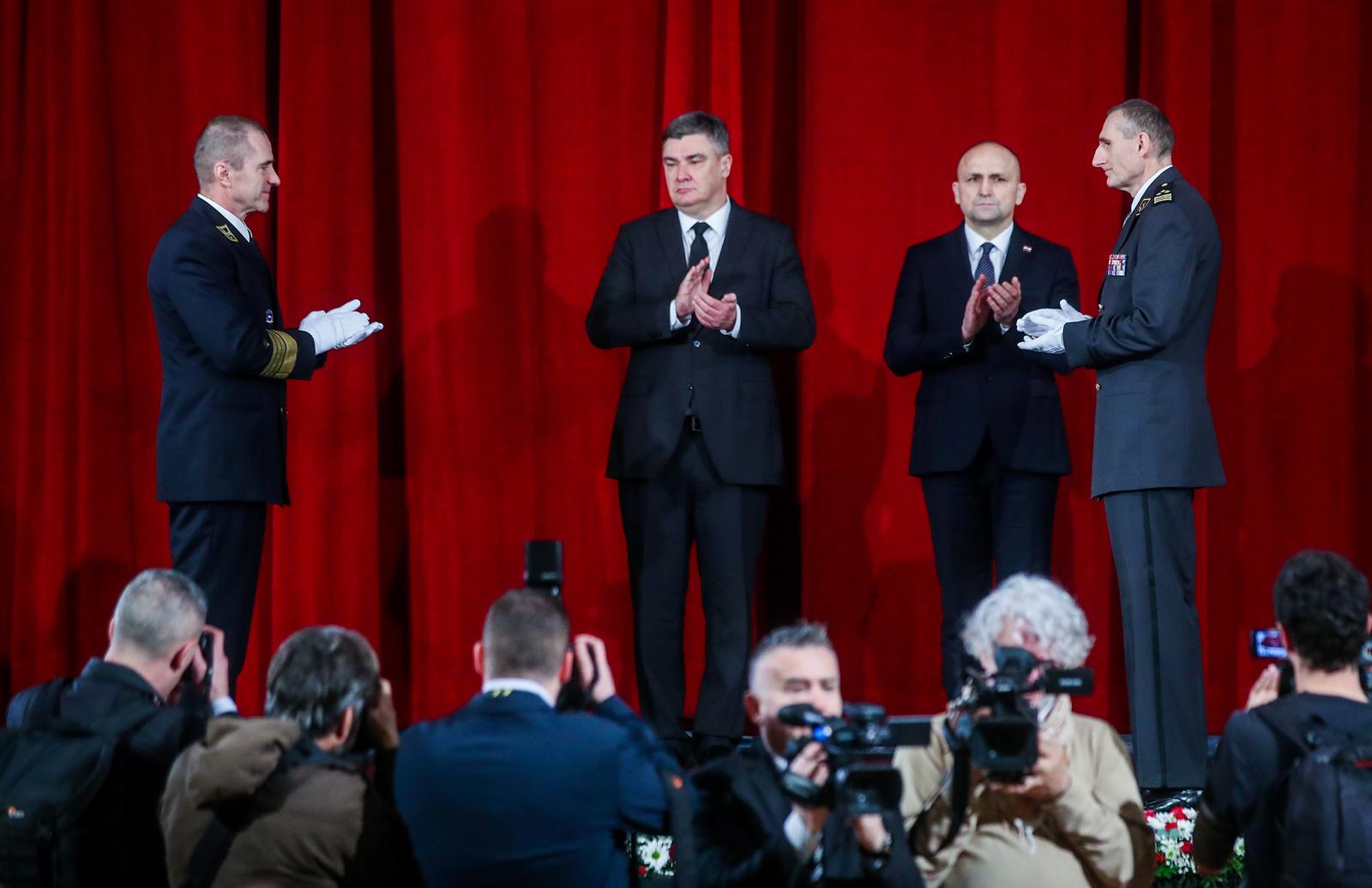 08.03.2024., Zagreb - Predsjednik Republike i vrhovni zapovjednik Oruzanih snaga Republike Hrvatske Zoran Milanovic sudjelovao je na svecanoj primopredaji duznosti nacelnika Glavnog stozera Oruzanih snaga Republike Hrvatske Robrta Hranja i Tihomira Kundida.  Photo: Slavko Midzor/PIXSELL