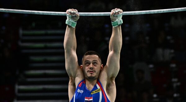 Croatia's Tin Srbic competes in the Horizontal Bar during the Men's Individual Apparatus Finals event at the Artistic Gymnastics European Championships, in Rimini, on the Adriatic coast, northeastern Italy, on April 27, 2024.,Image: 868425961, License: Rights-managed, Restrictions: , Model Release: no, Credit line: GABRIEL BOUYS / AFP / Profimedia