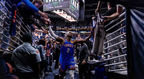 Apr 29, 2024; New Orleans, Louisiana, USA; Oklahoma City Thunder guard Shai Gilgeous-Alexander (2) goes off the court after defeating the New Orleans Pelicans after game four of the first round for the 2024 NBA playoffs at Smoothie King Center.,Image: 869042742, License: Rights-managed, Restrictions: , Model Release: no, Credit line: USA TODAY Sports / ddp USA / Profimedia