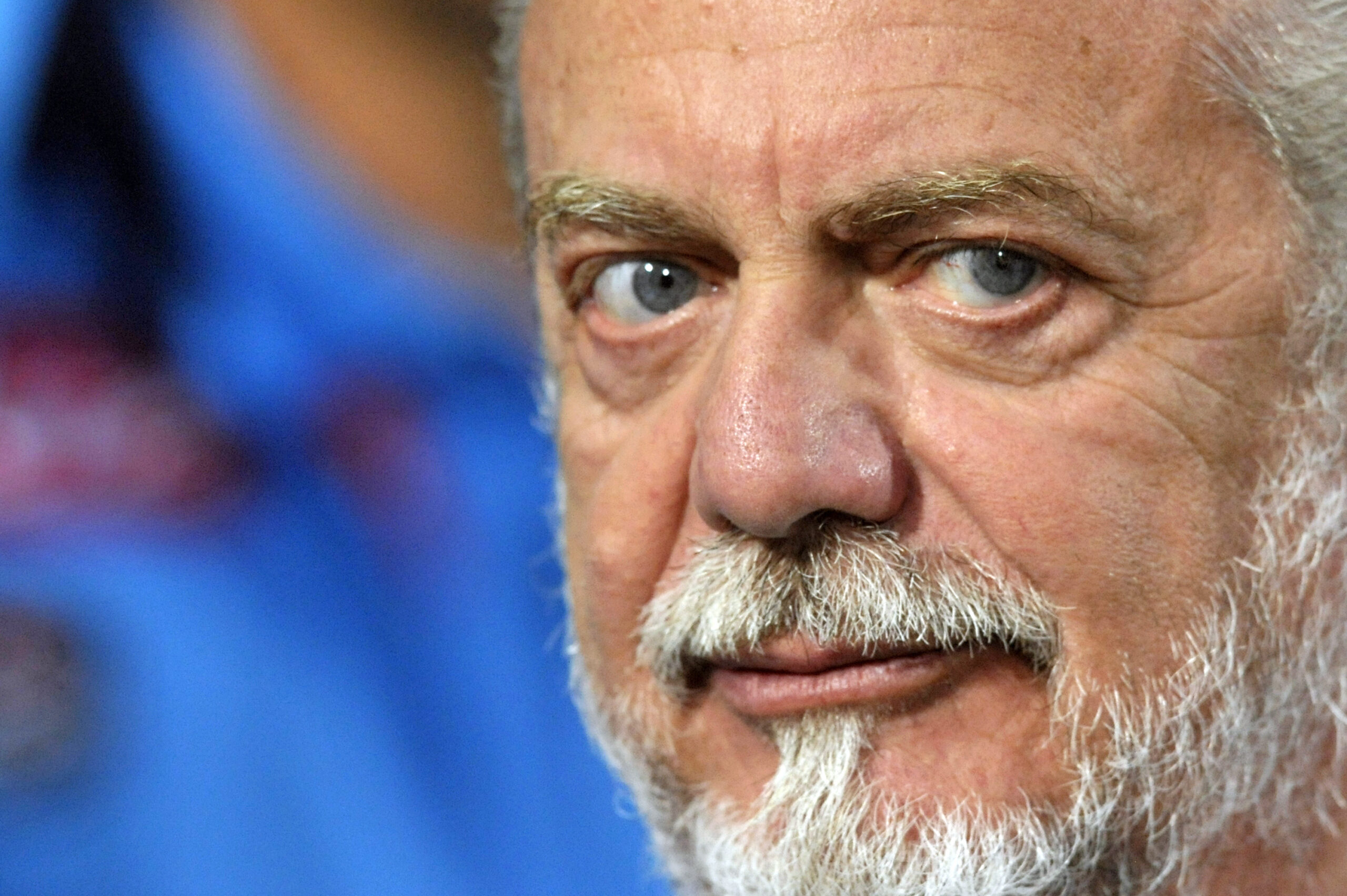 Napoli president Aurelio De Laurentiis waits for the start of a Serie A soccer match between Sassuolo and Napoli at Reggio Emilia's Mapei stadium, Italy, Sunday, Aug. 23, 2015. (AP Photo/Marco Vasini)