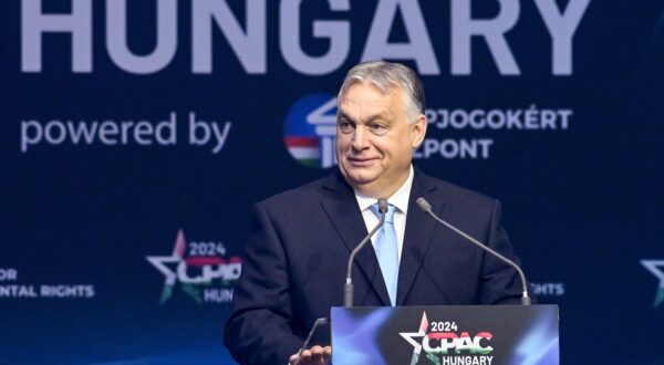 epa11299493 Hungarian Prime Minister Viktor Orban delivers his address at the third Hungarian edition of the Conservative Political Action Conference (CPAC) Hungary, in Budapest, Hungary, 25 April 2024. The two-day event, taking place 25 and 26 April, is hosted by the Center for Fundamental Rights of Hungary for the third consecutive year.  EPA/SZILARD KOSZTICSAK HUNGARY OUT