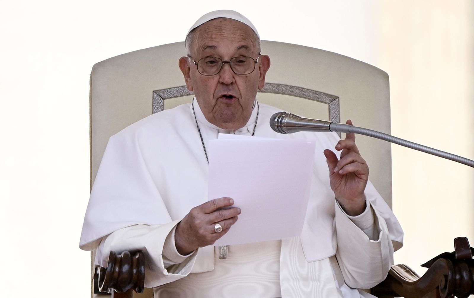 epa11341416 Pope Francis leads his weekly General Audience in Saint Peter's Square, Vatican City, 15 May 2024.  EPA/Riccardo Antimiani