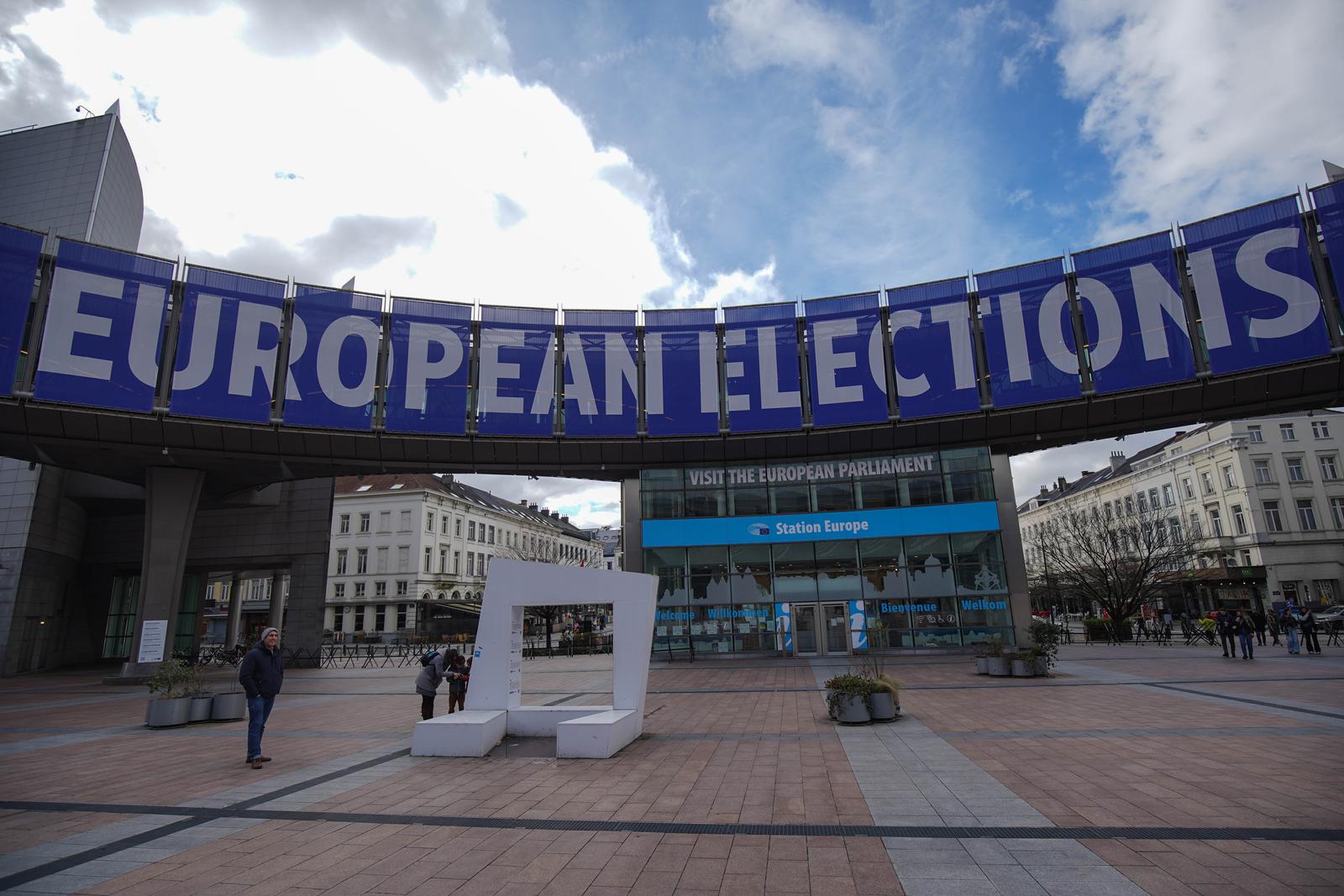 05.03.2024., Bruxelles, Belgija - Zgrada Europskog parlamenta u Bruxellesu. Na platou ispred parlamenta sve je u znaku predstojecih izbora za Europski parlament. Photo: Dejan Rakita/PIXSELL