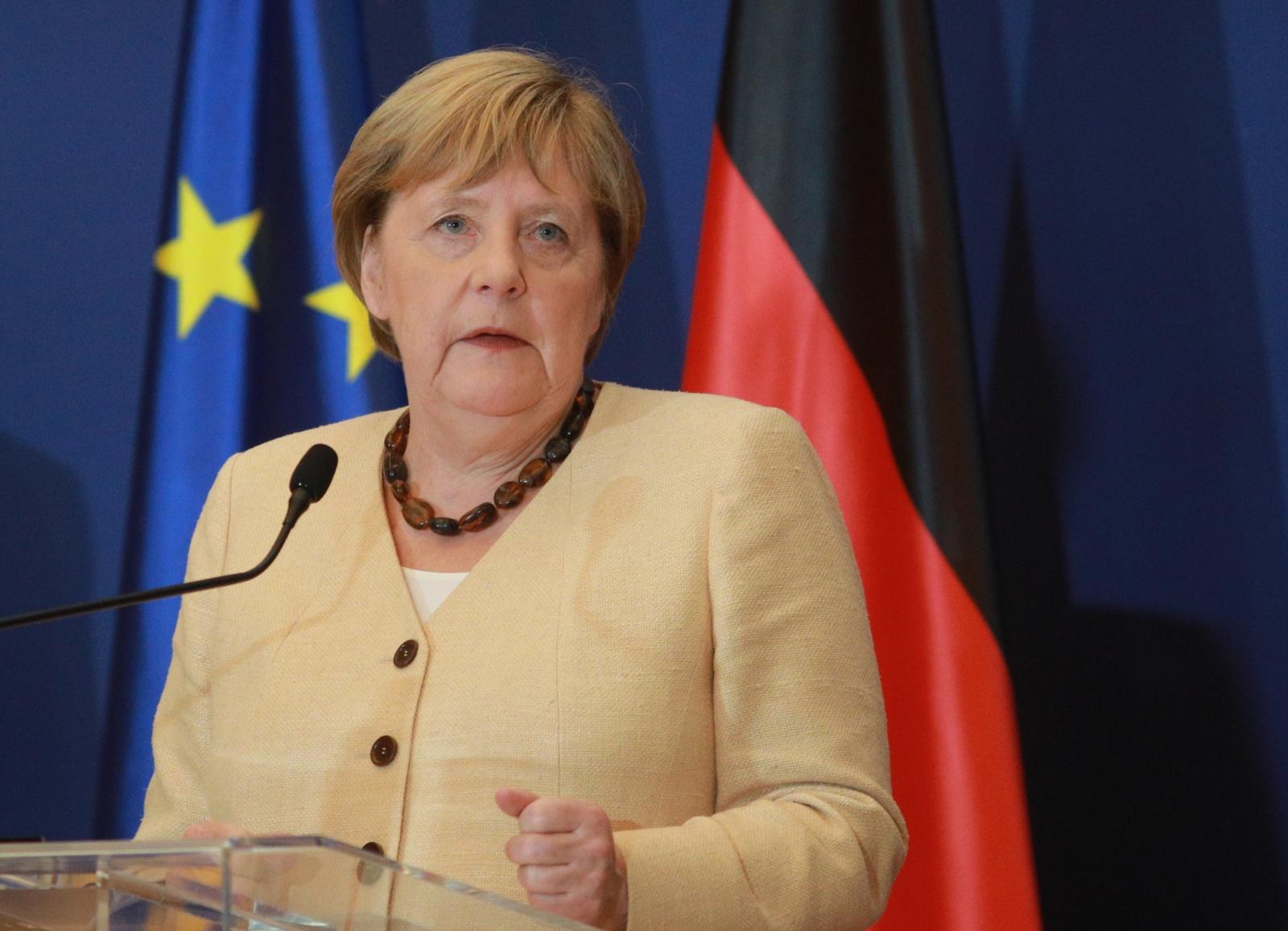 13, September, 2021, Belgrade - Press conference after the meeting of German Chancellor Angela Merkel and the President of the Republic of Serbia Aleksandra Vucic. Angela Merkel. Photo: Milos Tesic/ATAImages"n"n13, septembar, 2021, Beograd - Konferencija za medije posle sastanka nemacke kancelarke Angela Merkel  i predsednika Republike Srbije Aleksandra Vucic. Photo: Milos Tesic/ATAImages