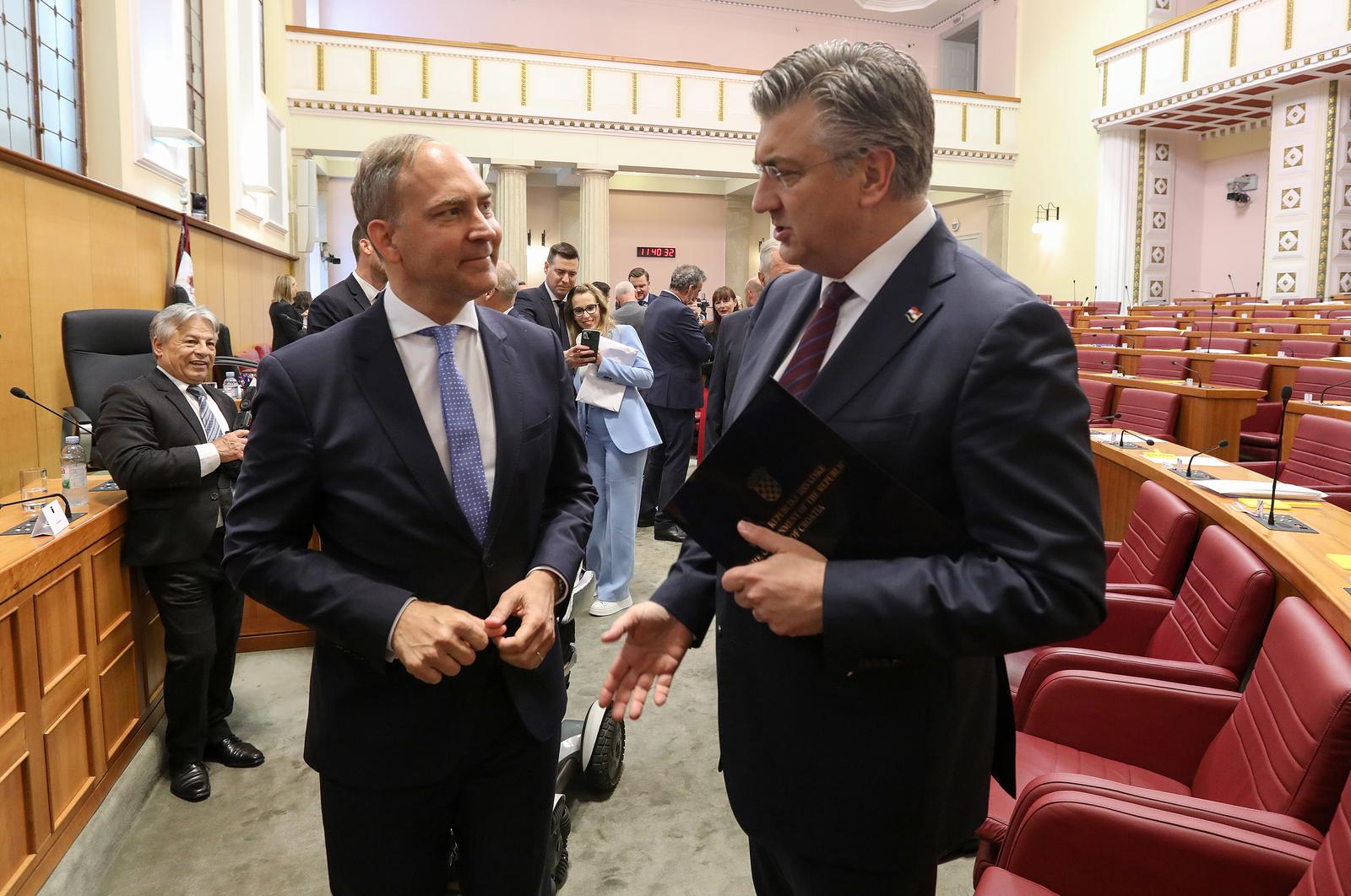 16.05.2024., Zagreb - Prvo zasjedanje Hrvatskog sabora u 11. sazivu. Stjepo Bartulica, Andrej Plenkovic Photo: Robert Anic/PIXSELL