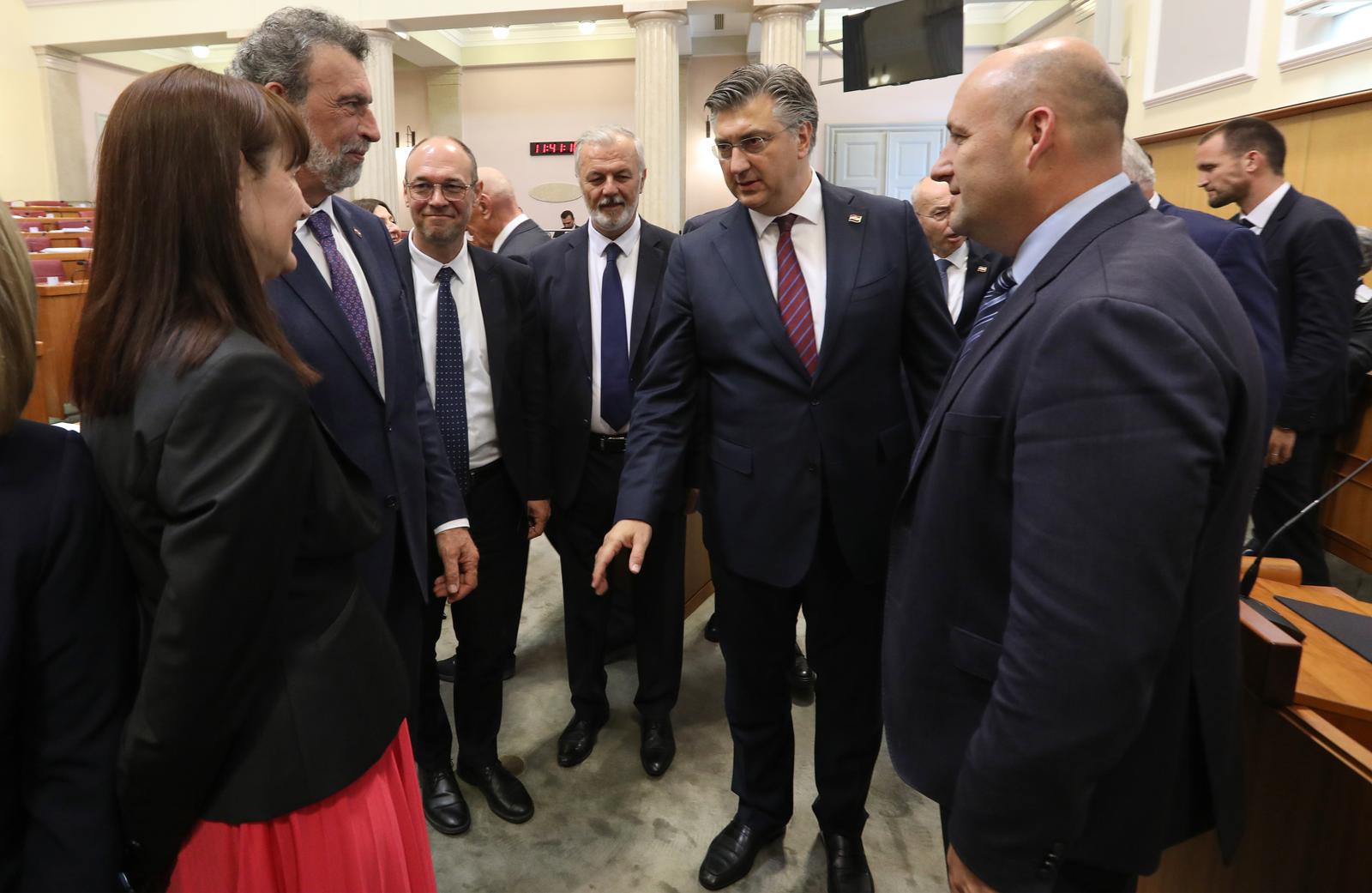 16.05.2024., Zagreb - Prvo zasjedanje Hrvatskog sabora u 11. sazivu. Vesna Vucemilovic, Radovan Fuchs, Davor Ivo Steir, Ante Sanader, Andrej Plenkovic, Branko Bacic Photo: Robert Anic/PIXSELL