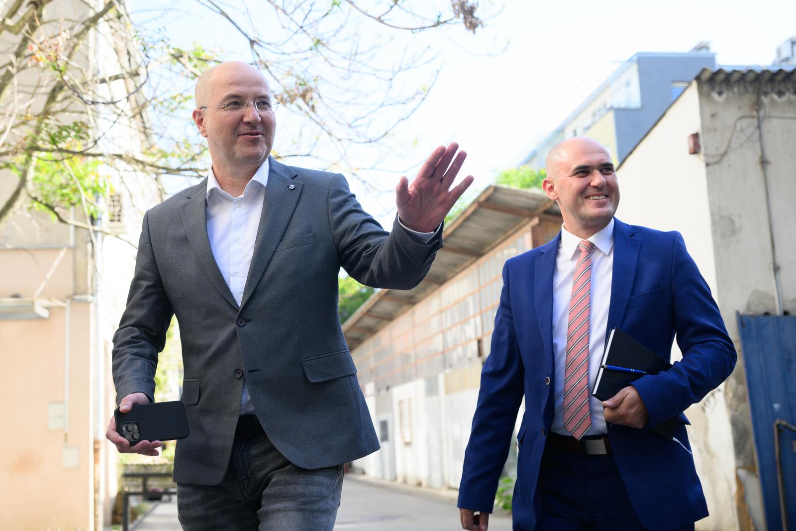 29.04.2024., Zagreb - Mario Radic (L) i Josip Dabro (D) dolaze na sjednicu Predsjednistva Domovinskog pokreta u sredisnjicu stranke u Vlaskoj. Photo: Davor Puklavec/PIXSELL