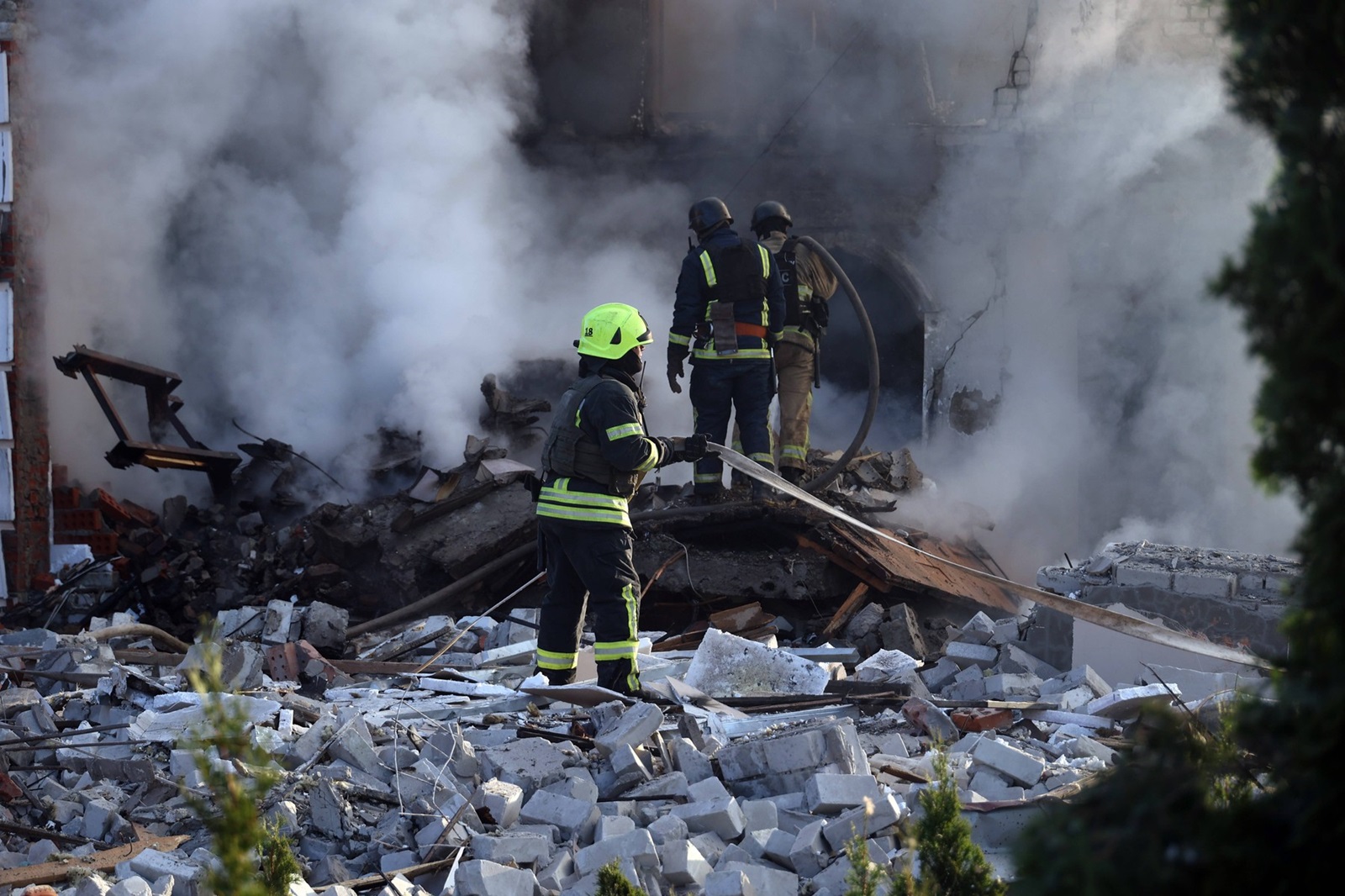 KHARKIV, UKRAINE - MAY 10, 2024 - Rescuers are seen at work at a house after a Russian missile attack, Kharkiv, northeastern Ukraine. On the night of 10 May, Russian invaders attacked Kharkiv with an S-300 missile. A child aged 11 and a 72-year-old woman were injured as a result of the attack on the private sector. Three houses were on fire, two of them were destroyed and one was damaged. In total, 26 buildings were destroyed, and more than 300 windows were smashed. //UKRINFORMAGENCY_UKRINFORM1596/Credit:Vyacheslav Madiyevskyy/SIPA/2405101527,Image: 871719508, License: Rights-managed, Restrictions: , Model Release: no, Credit line: Vyacheslav Madiyevskyy / Sipa Press / Profimedia