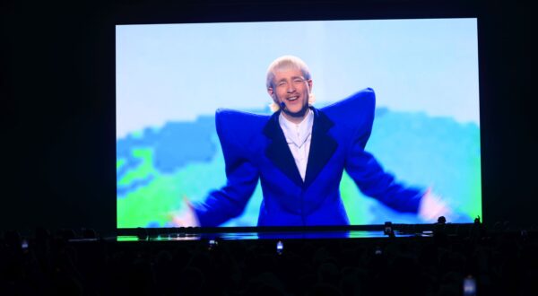 epa11332015 Joost Klein representing the Netherlands with the song 'Europapa' is played on the big screen during the second dress rehearsal before the final of the 68th edition of the Eurovision Song Contest (ESC)  at the Malmo Arena, in Malmo, Sweden, 10 May 2024. The final of 2024 Eurovision Song Contest takes place on 11 May.  EPA/JESSICA GOW SWEDEN OUT