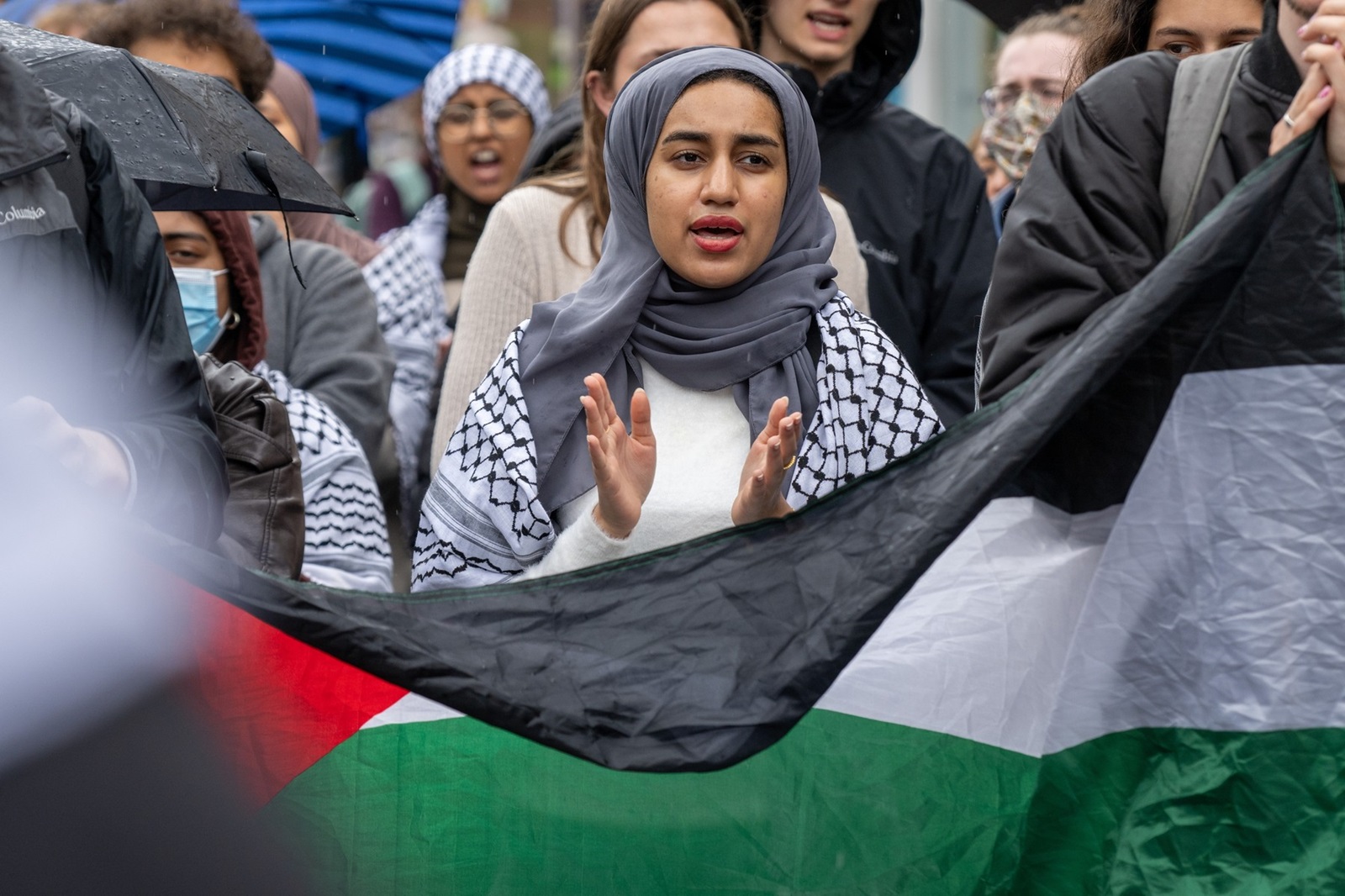 Cambridge for Palestine group that have setup an encampment outside the front of King's College in Cambridge  handed a list of demands to the University today . The protesters marched from the camp outside King's college to The Old Schools University offices on Trinity Lane.  May 14 2024.,Image: 873041719, License: Rights-managed, Restrictions: Editorial use, commercial use may require additional licenses. We don't use AI to make images which could be mistaken for news photos. AI use will be clearly indicated. Supplied on condition you ensure personal data is processed in compliance with DPA2018, Model Release: no, Credit line: James Linsell Clark / SWNS / SWNS / Profimedia