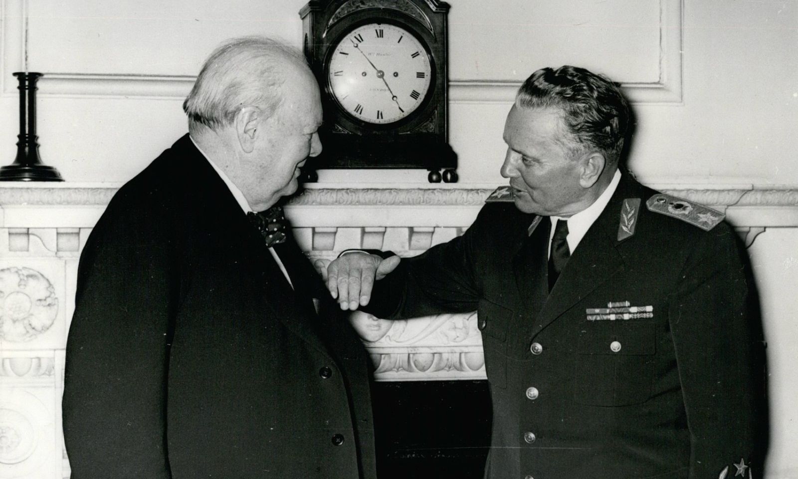 Mar. 03, 1953 - Marshal Tito In London...Visits No.10 Downing Street: Soon after his arrival in London, this afternoon, Marshal Tito paid a visit to the Prime Minister at No. 10 Downing Street. Photo Shows L to R: Mr. Winston Churchill with Marshall Tito, at No. 10 Downing Street.,Image: 209867204, License: Rights-managed, Restrictions: , Model Release: no, Credit line: Keystone Pictures USA / Zuma Press / Profimedia
