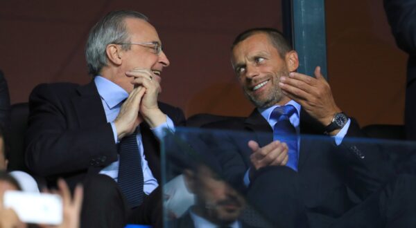 Real Madrid President Florentino Perez (left) and UEFA President Aleksander Ceferin in the stands,Image: 382768481, License: Rights-managed, Restrictions: , Model Release: no, Credit line: Mike Egerton / PA Images / Profimedia