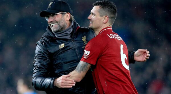 File photo dated 16-12-2018 of Liverpool manager Jurgen Klopp (left) celebrates after the final whistle with Liverpool's Dejan Lovren (right) during the Premier League match at Anfield, Liverpool.,Image: 403016691, License: Rights-managed, Restrictions: FILE PHOTO EDITORIAL USE ONLY No use with unauthorised audio, video, data, fixture lists, club/league logos or "live" services. Online in-match use limited to 120 images, no video emulation. No use in betting, games or single club/league/player publica..., Model Release: no, Credit line: Peter Byrne / PA Images / Profimedia