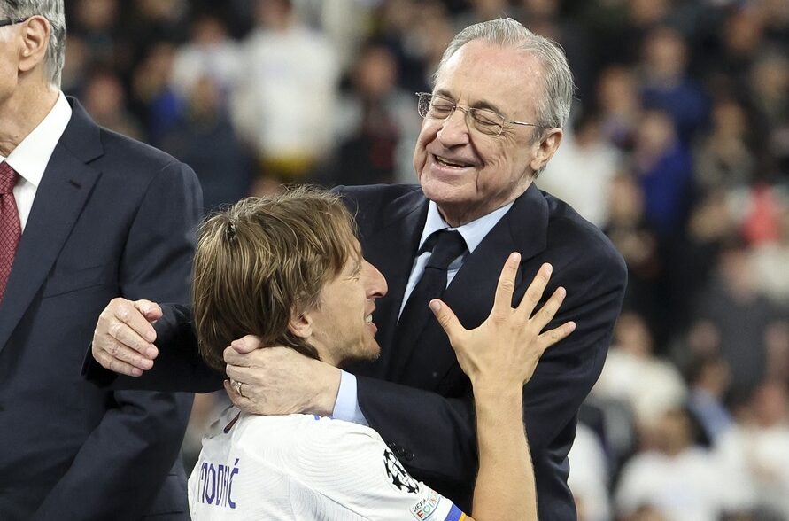 President of Real Madrid Florentino Perez, Luka Modric of Real Madrid during the trophy ceremony following the UEFA Champions League Final football match between Liverpool FC and Real Madrid CF on May 28, 2022 at Stade de France in Saint-Denis near Paris, France - Photo Jean Catuffe / DPPI,Image: 695364594, License: Rights-managed, Restrictions: Hungary Out, Model Release: no, Credit line: JEAN CATUFFE / AFP / Profimedia