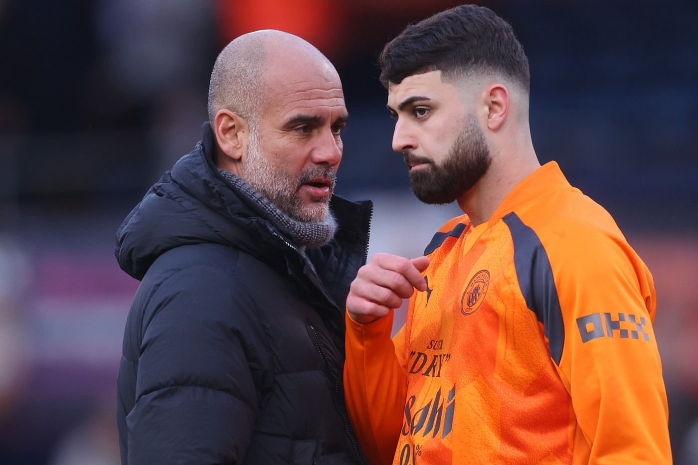 10th December 2023; Kenilworth Road, Luton, Bedfordshire, England; Premier League Football, Luton Town versus Manchester City; Manchester City Manager Josep Guardiola speaks with Josko Gvardiol,Image: 828322859, License: Rights-managed, Restrictions: , Model Release: no, Credit line: Shaun Brooks / Actionplus / Profimedia