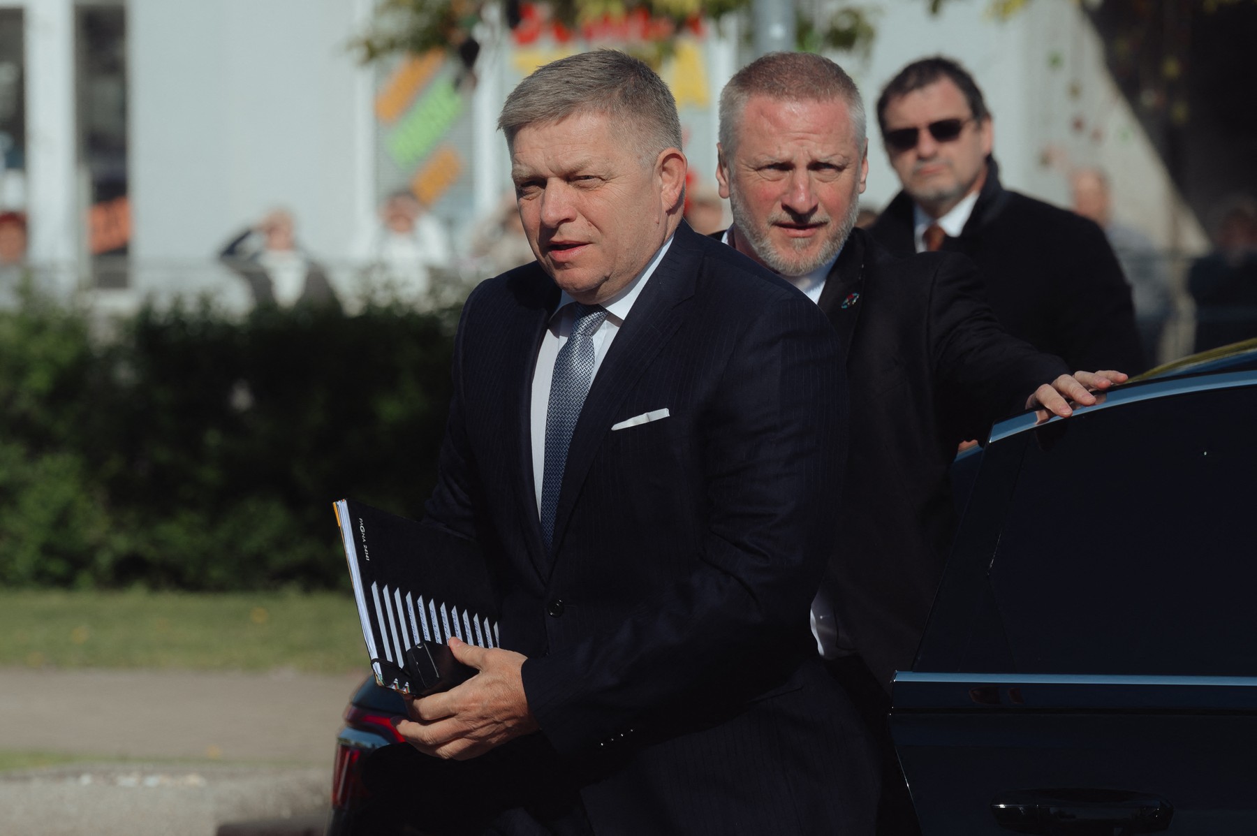 MICHALOVCE, SLOVAKIA - APRIL 11: Robert Fico, Prime Minister of Slovakia arrives at the town hall as members of the Slovak and Ukrainian governments meet to discuss cross-border cooperation projects, transport links and energy cooperation in Michalovce, Slovakia on April 11, 2024. The ministers also discussed the defence industry, cooperation in demining Ukrainian territories and logistical support. The reconstruction of Ukraine was also one of the main topics of the meeting. The ministers also discussed agricultural and education issues. A joint press statement by the Prime Minister of the Slovak Republic, Robert Fico, and the Prime Minister of Ukraine, Denys Shmyhal, is scheduled for around 13.30 on the day. Robert Nemeti / Anadolu/ABACAPRESS.COM,Image: 864013903, License: Rights-managed, Restrictions: , Model Release: no, Credit line: AA/ABACA / Abaca Press / Profimedia
