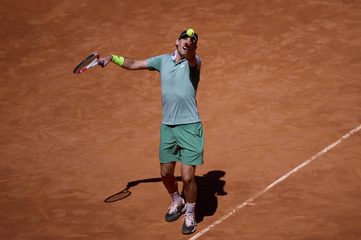 Mutua Madrid Open - Day One Dominic Thiem of Austria serves against Felipe Meligeni Alves of Brasil during day one of the Mutua Madrid Open 2024 at Caja Magica on April 22, 2024, in Madrid, Spain. Madrid Caja Magica Madrid Spain RL_MMO24_180 Copyright: xRicardoxLarreinax,Image: 866988062, License: Rights-managed, Restrictions: Credit images as "Profimedia/ IMAGO", Model Release: no, Credit line: Ricardo Larreina / imago sportfotodienst / Profimedia