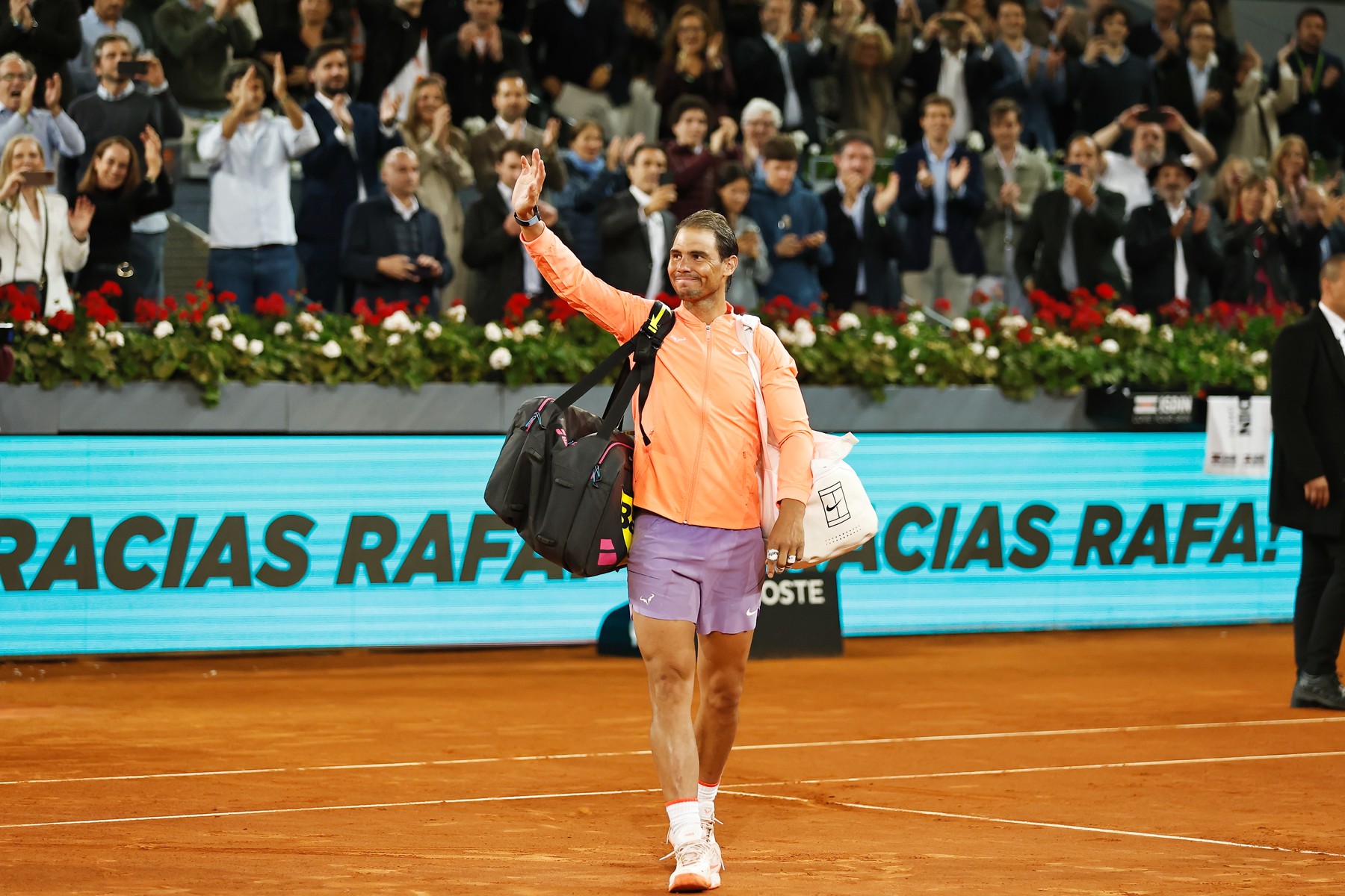 Rafael Nadal (ESP), APRIL 30, 2024 - Tennis : Rafael Nadal responds to cheers at the goodbye ceremony after the lossing singles round of 16 match against Jiri Lehecka on the ATP tour Masters 1000 "Mutua Madrid Open tennis tournament" at the Caja Magica in Madrid, Spain. (Photo by Mutsu Kawamori/AFLO),Image: 869299234, License: Rights-managed, Restrictions: No third party sales, Model Release: no, Credit line: Mutsu Kawamori / AFLO / Profimedia