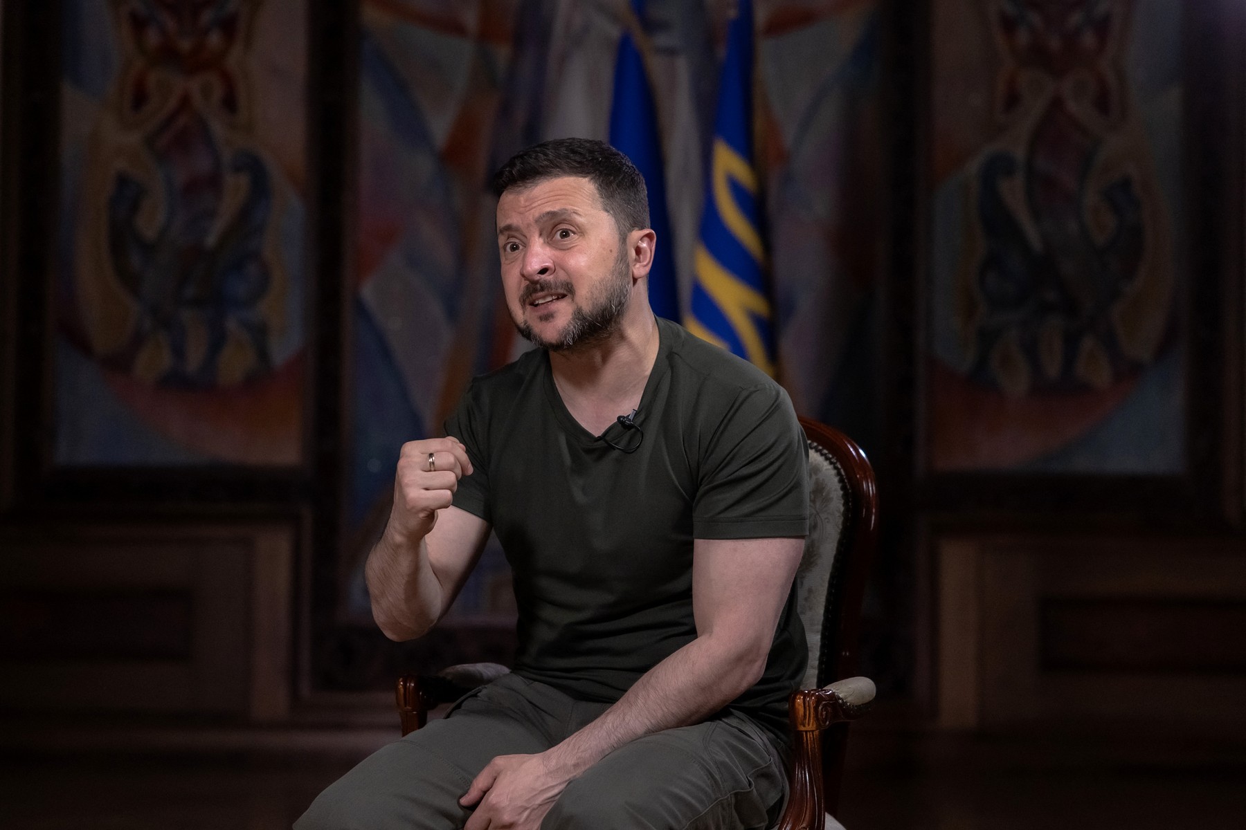 Ukrainian President Volodymyr Zelensky speaks during an interview with AFP at the Presidential Office in Kyiv, on May 17, 2024, amid the Russian invasion of Ukraine.,Image: 874011074, License: Rights-managed, Restrictions: , Model Release: no, Credit line: Roman PILIPEY / AFP / Profimedia