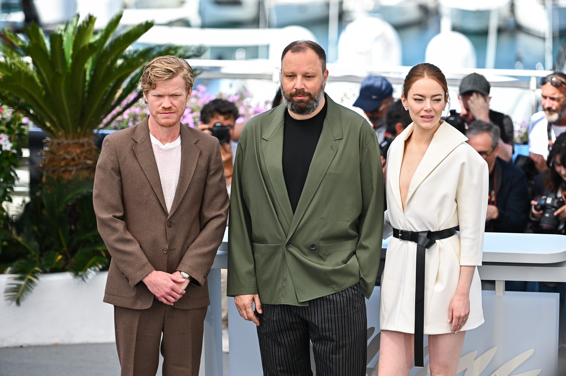 Jesse Plemons, Yorgos Lanthimos and Emma Stone attend the "Kinds Of Kindness" Photocall at the 77th annual Cannes Film Festival at Palais des Festivals on May 18, 2024 in Cannes, France.,Image: 874188035, License: Rights-managed, Restrictions: *** World Rights ***, Model Release: no, Credit line: LiveMedia / ddp USA / Profimedia