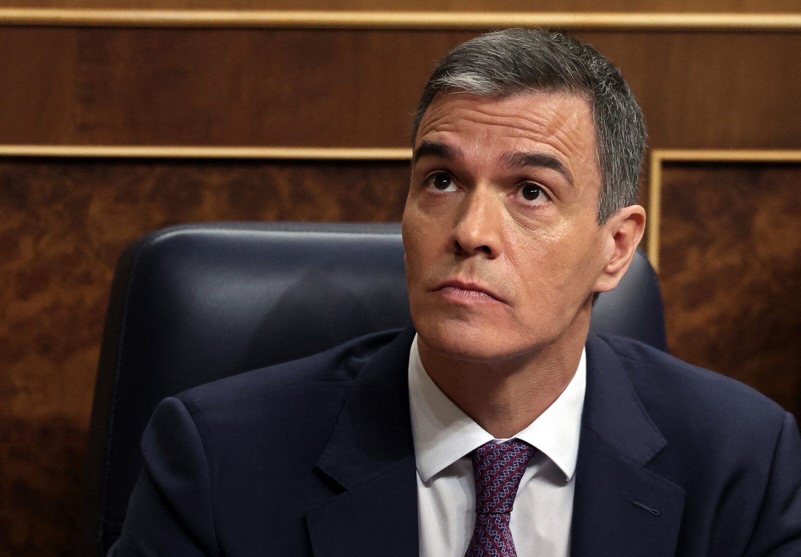 Spain's Prime Minister Pedro Sanchez looks on after delivering a speech to announce that Spain will recognise Palestine as a state on May 28, at the Congress of Deputies in Madrid on May 22, 2024. "Next Tuesday, May 28, Spain's cabinet will approve the recognition of the Palestinian state," he said, adding that his Israeli counterpart Benjamin Netanyahu was putting the two state solution in "danger" with his policy of "pain and destruction" in the Gaza Strip.,Image: 875452179, License: Rights-managed, Restrictions: , Model Release: no, Credit line: Thomas COEX / AFP / Profimedia