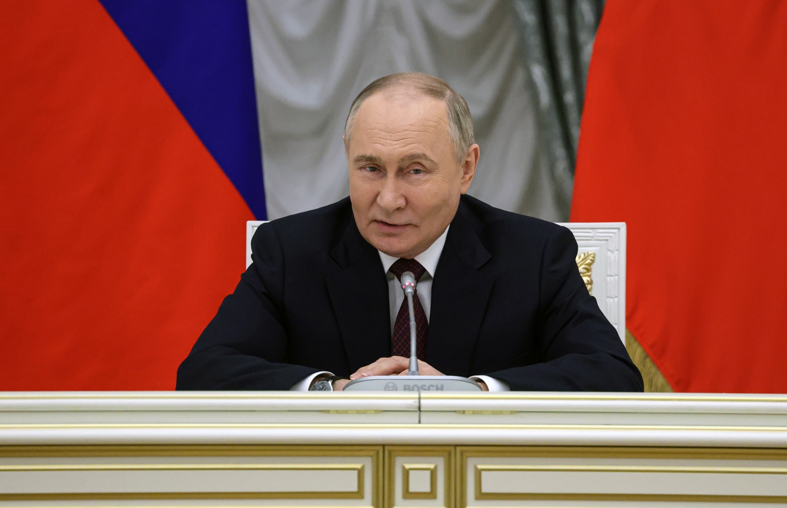 epa11340926 Russian President Vladimir Putin speaks during a meeting with members of the government after signing decrees on the composition of the new cabinet of ministers,  at the Kremlin, in Moscow, Russia, 14 May 2024. Putin signed decrees on the appointment of members of the government of the Russian Federation and directors of services, according to the Kremlin website on 14 May. The reshuffle came as Putin started his fifth presidential term.  EPA/VYACHESLAV PROKOFYEV/SPUTNIK/KREMLIN POOL / POOL MANDATORY CREDIT