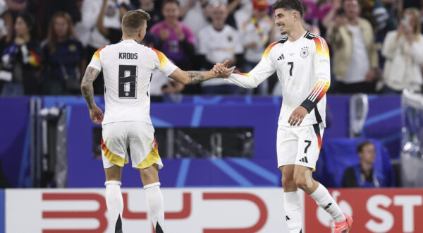 June 14, 2024, Munich: Munich, Germany, 14th June 2024. Kai Havertz of Germany celebrates scoring their third goal during the UEFA European Championships match at Allianz Arena, Munich. (Credit Image: Â© David Klein/Sportimage/Cal Sport Media) (Cal Sport Media via AP Images)