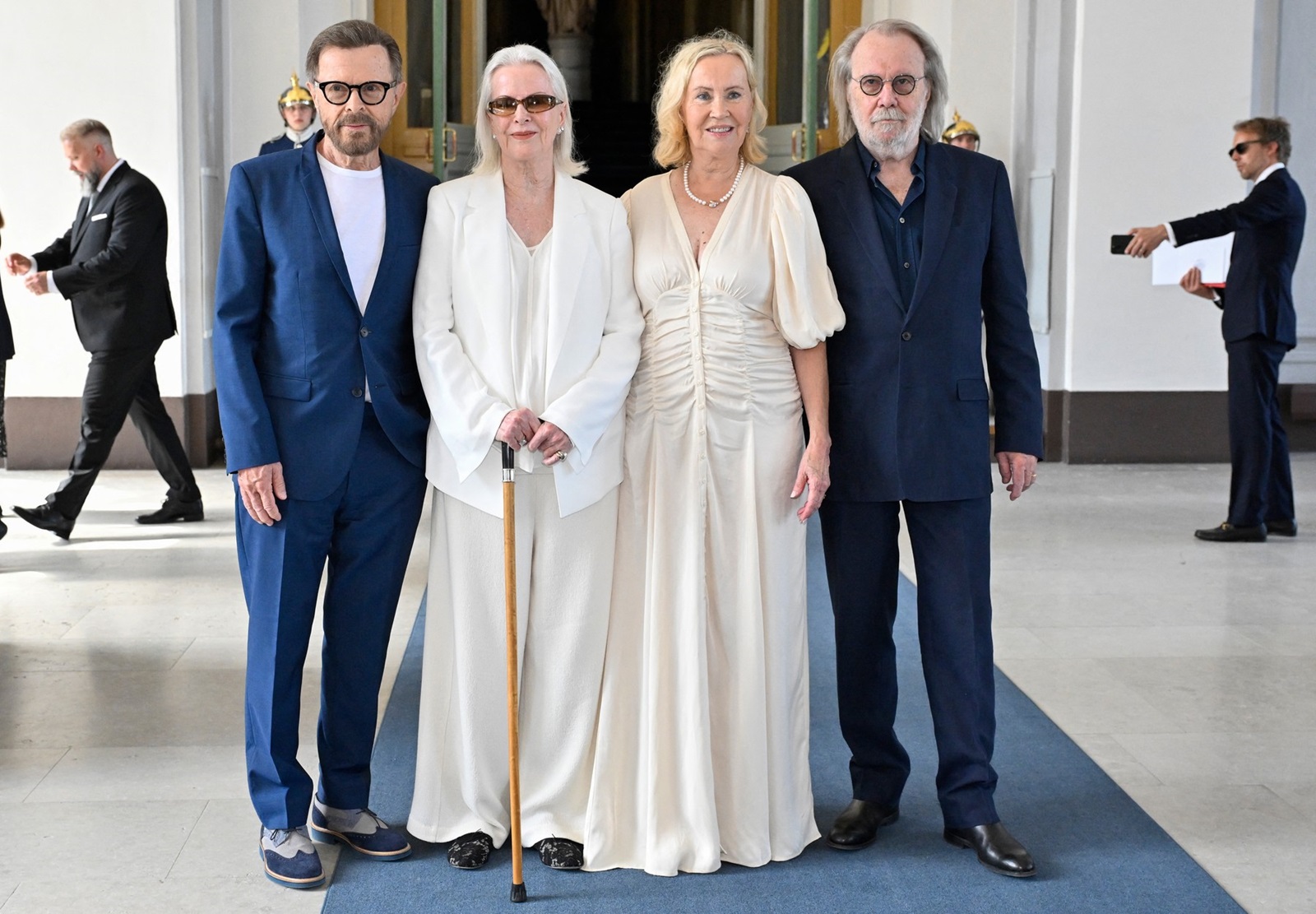 The music group ABBA, Bjorn Ulvaeus, Anni-Frid Lyngstad, Agnetha Faltskog and Benny Andersson pose for a photo after the received the Royal Vasa Order from Sweden's King and Queen during a ceremony at Stockholm Royal Palace on May 31, 2024 for outstanding contributions to Swedish and international music life.,Image: 877878166, License: Rights-managed, Restrictions: Sweden OUT, Model Release: no, Credit line: Henrik Montgomery/TT / AFP / Profimedia