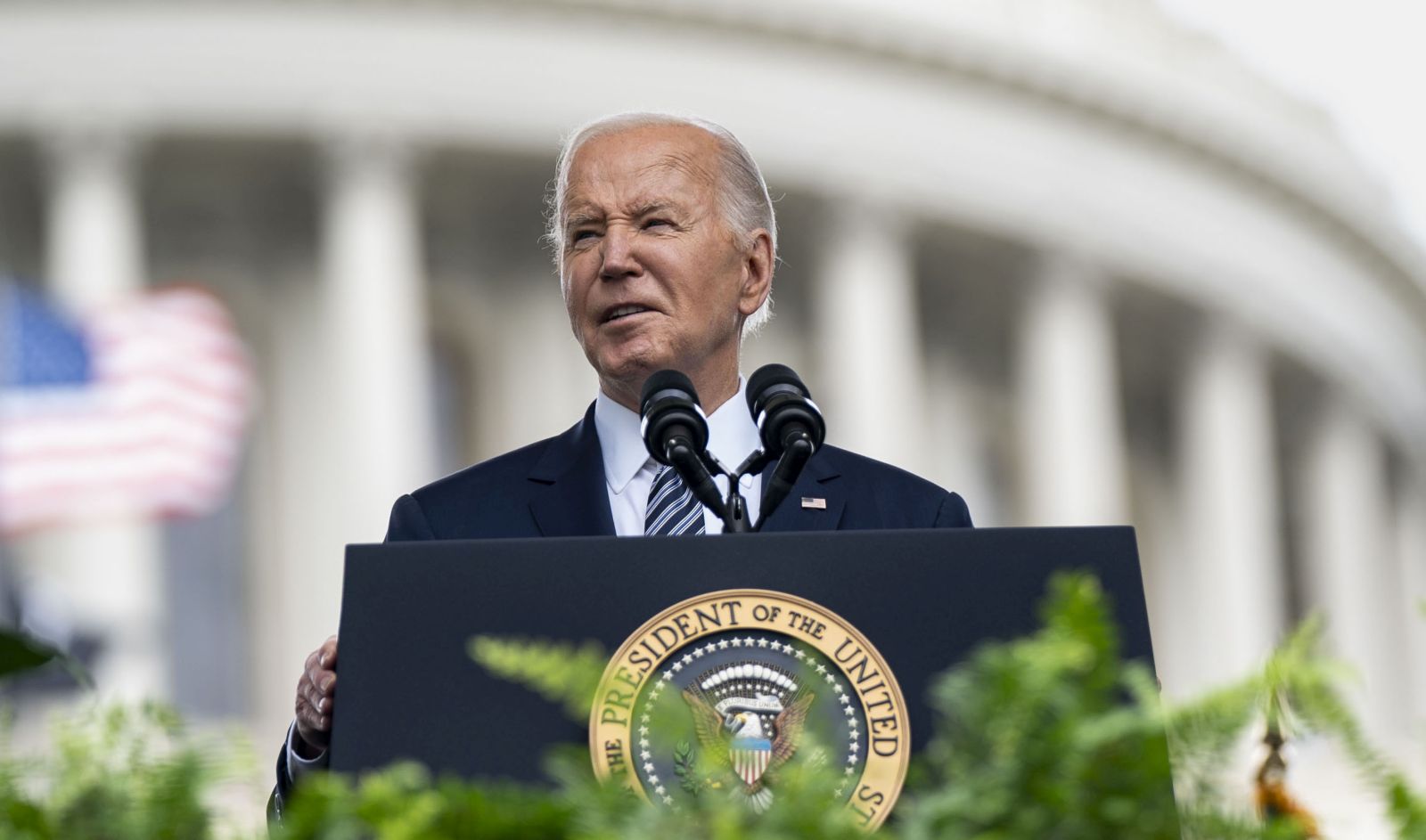 epa11342858 US President Joe Biden speaks during the National Peace Officers’ Memorial Service at the U.S. Capitol in Washington, DC, USA, 15 May 2024.  EPA/BONNIE CASH / POOL